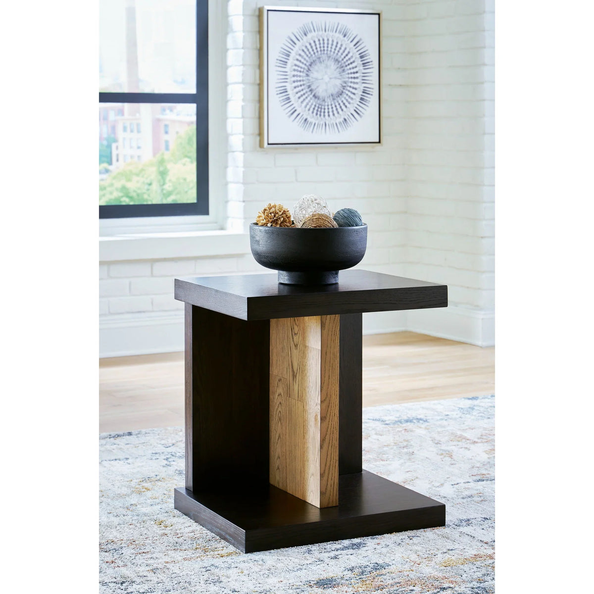 Kocomore Brown and Natural End Table — USB-C Charging