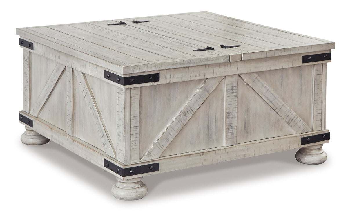 Carynhurst Whitewash Farmhouse Coffee Table Set — Hidden Storage