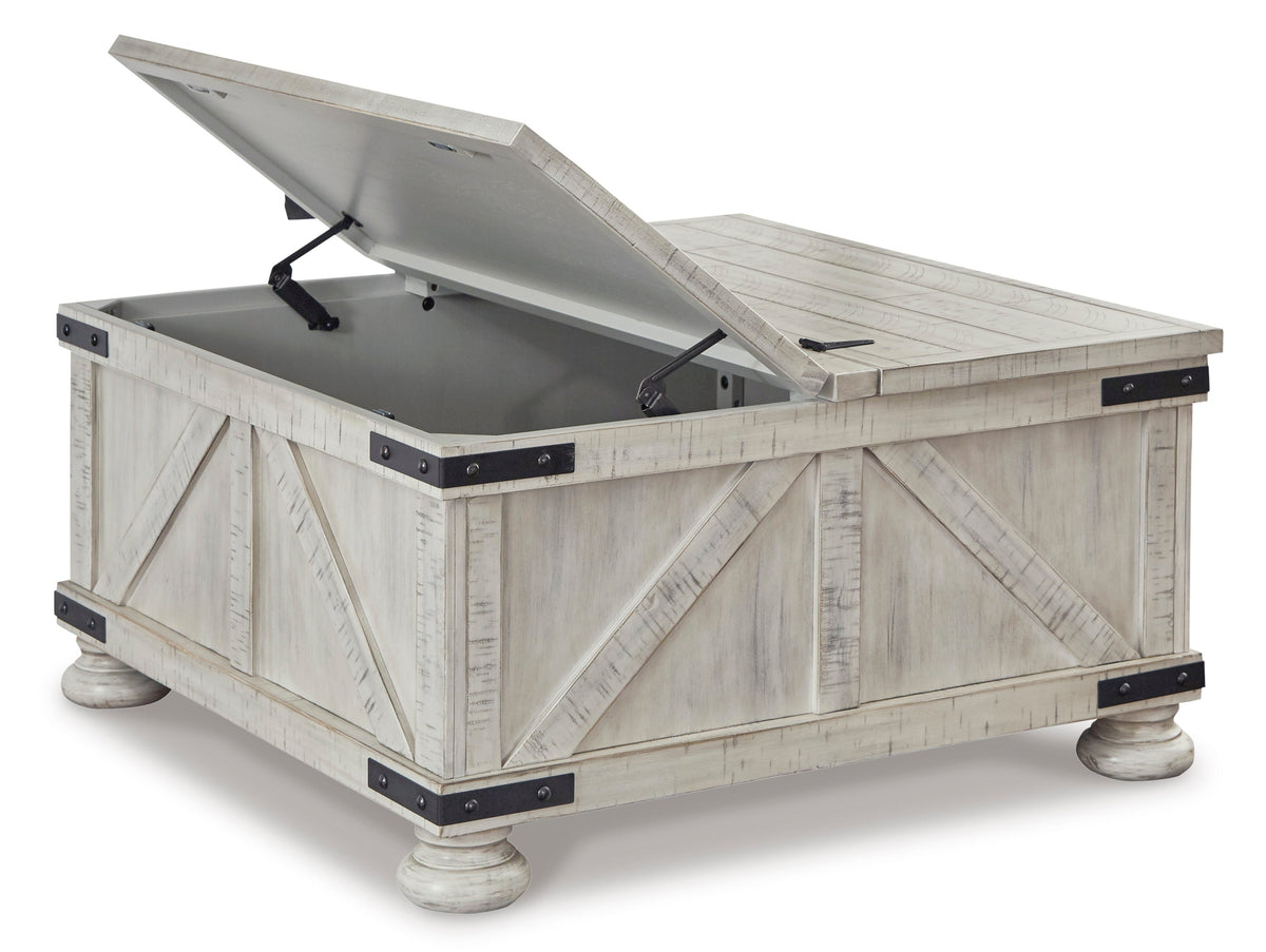 Carynhurst Whitewash Farmhouse Coffee Table Set — Hidden Storage