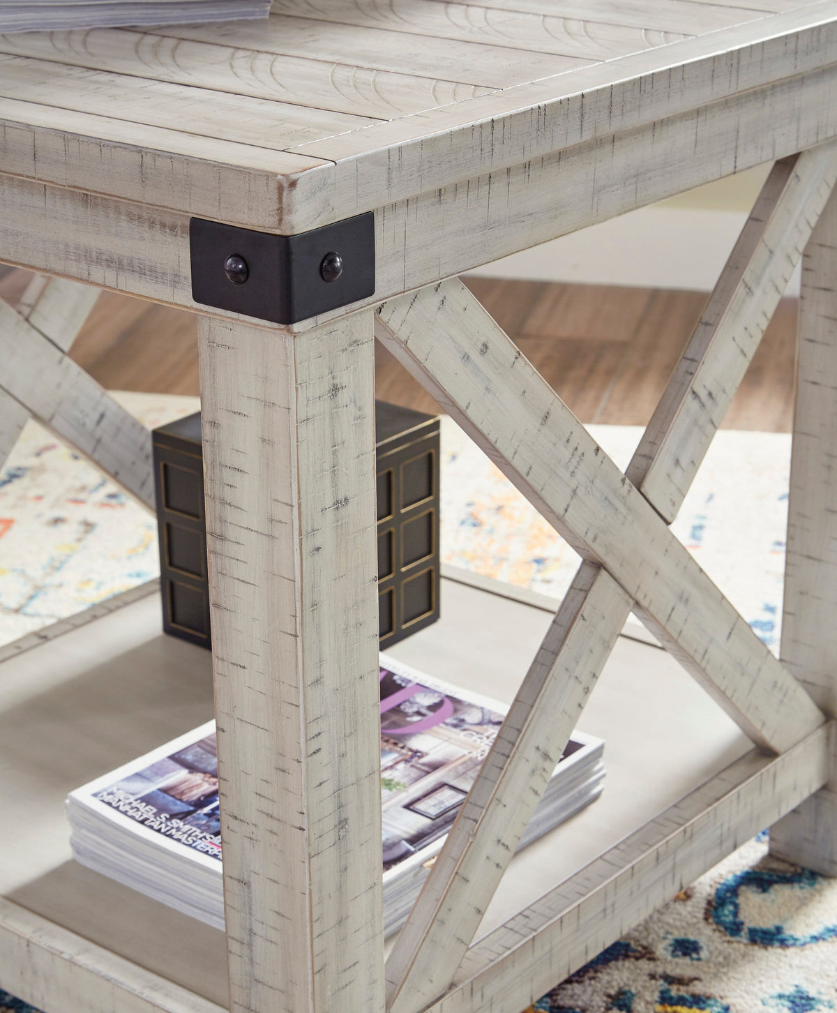 Carynhurst Whitewash Farmhouse Coffee Table Set — Hidden Storage