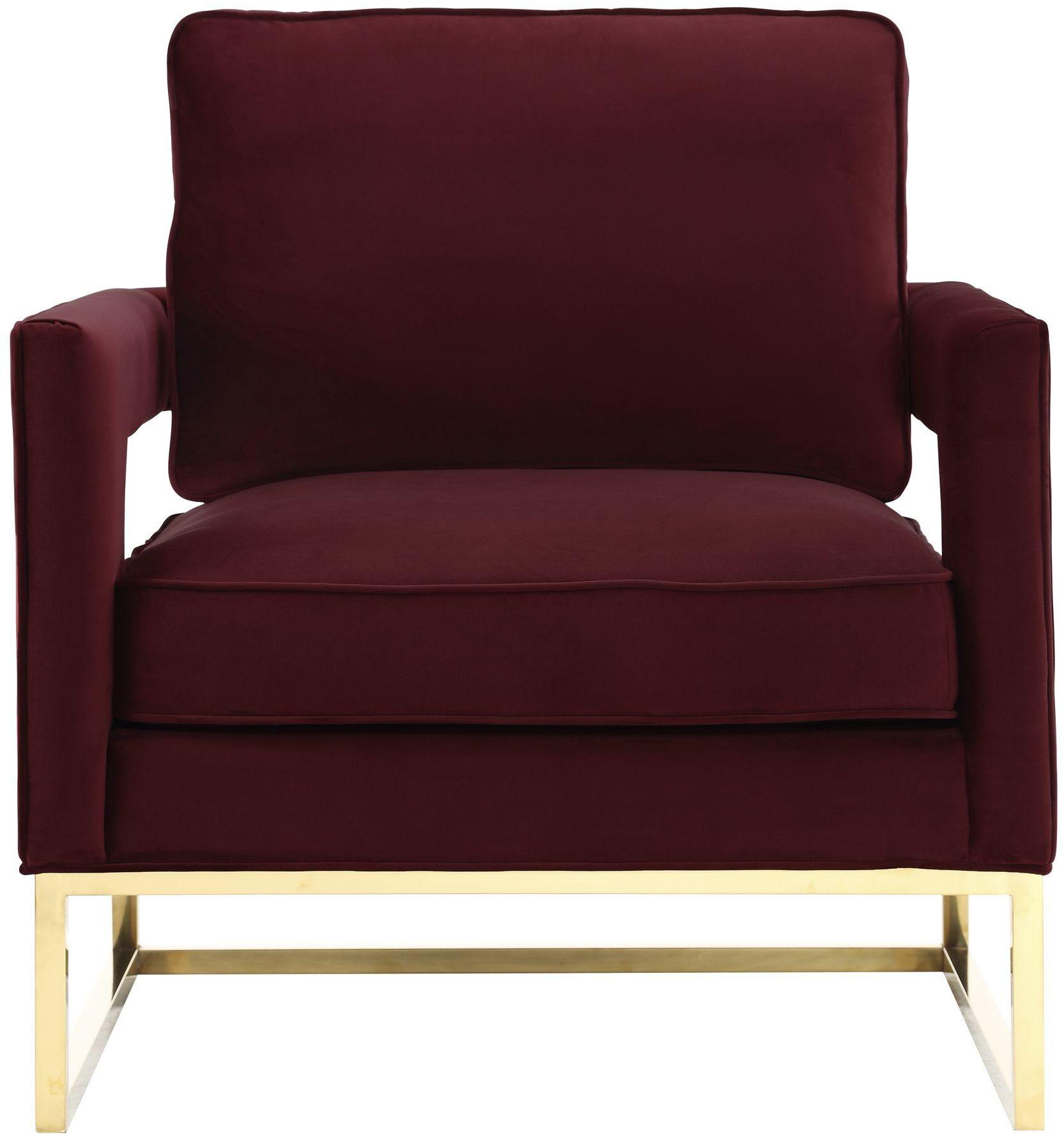 Avery Maroon Velvet Chair With Polished Gold Base
