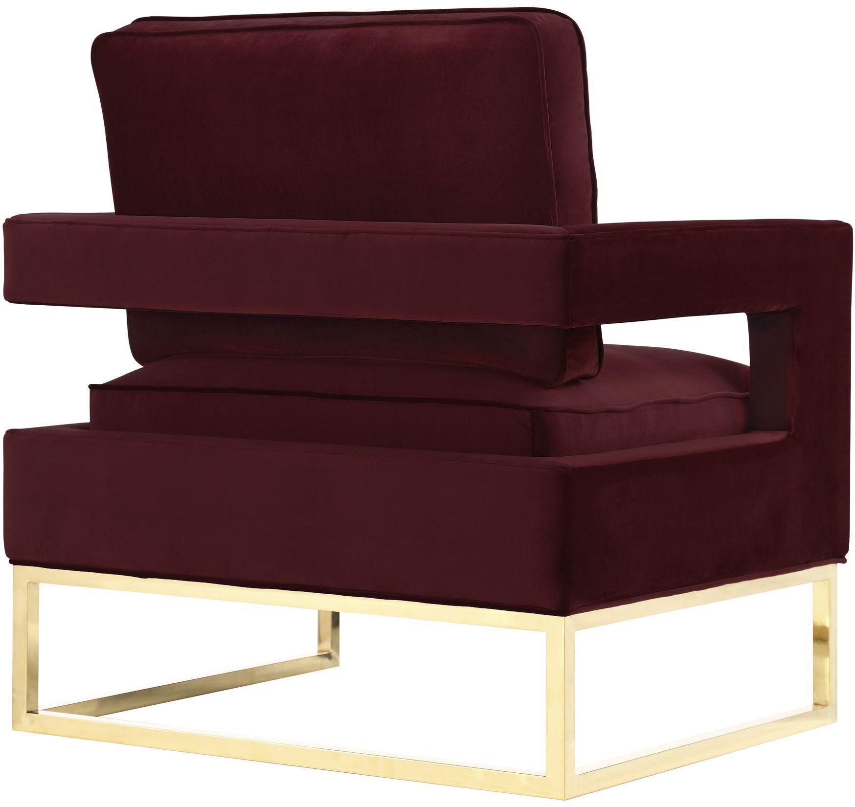 Avery Maroon Velvet Chair With Polished Gold Base