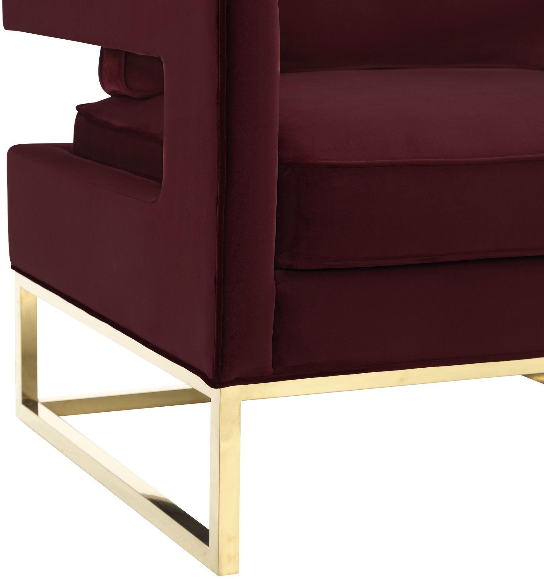 Avery Maroon Velvet Chair With Polished Gold Base