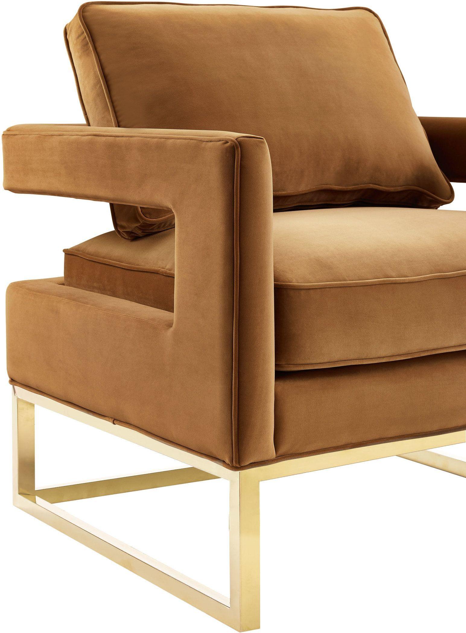Avery Cognac Velvet Chair With Polished Gold Base