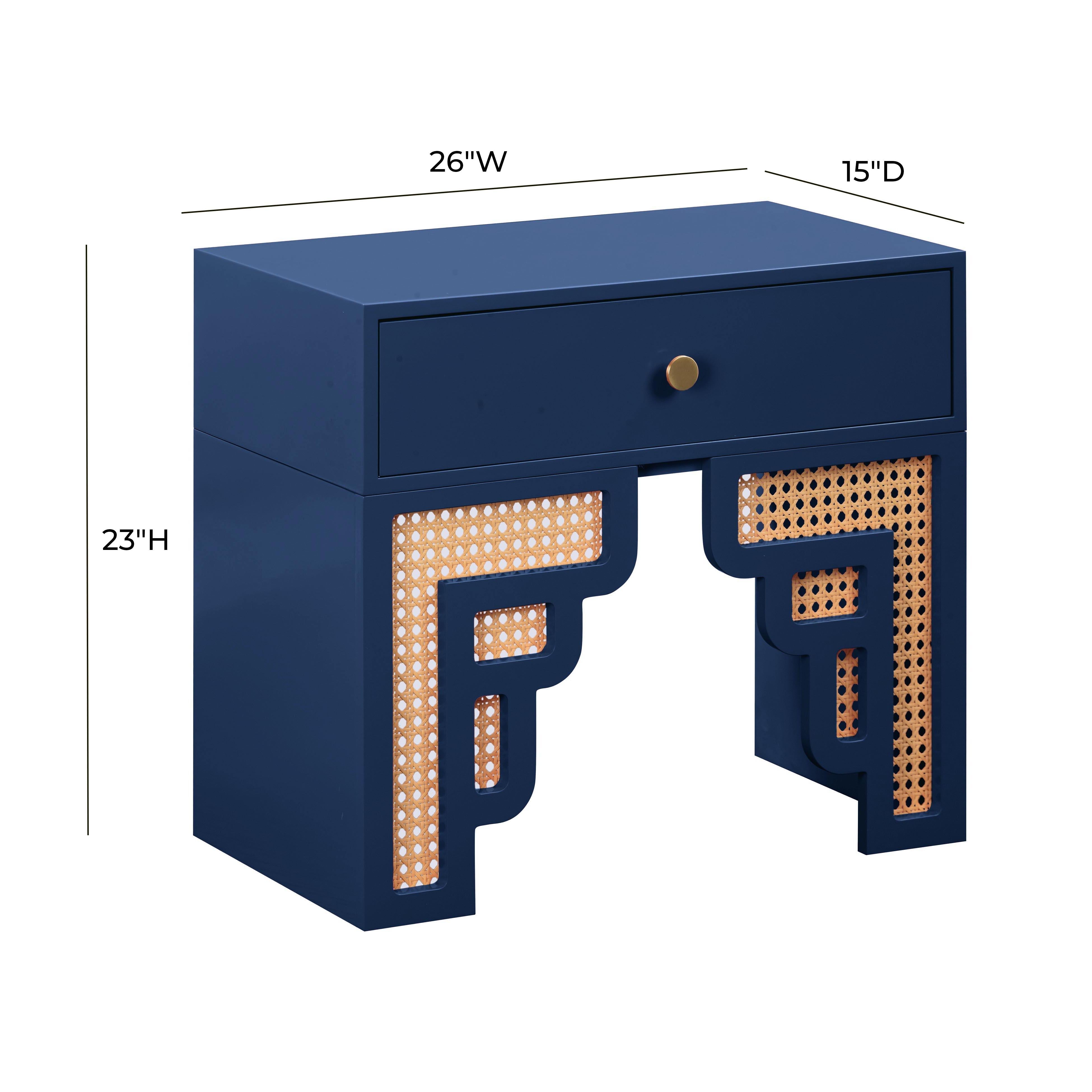 Suzie Navy & Rattan Nightstand - UK