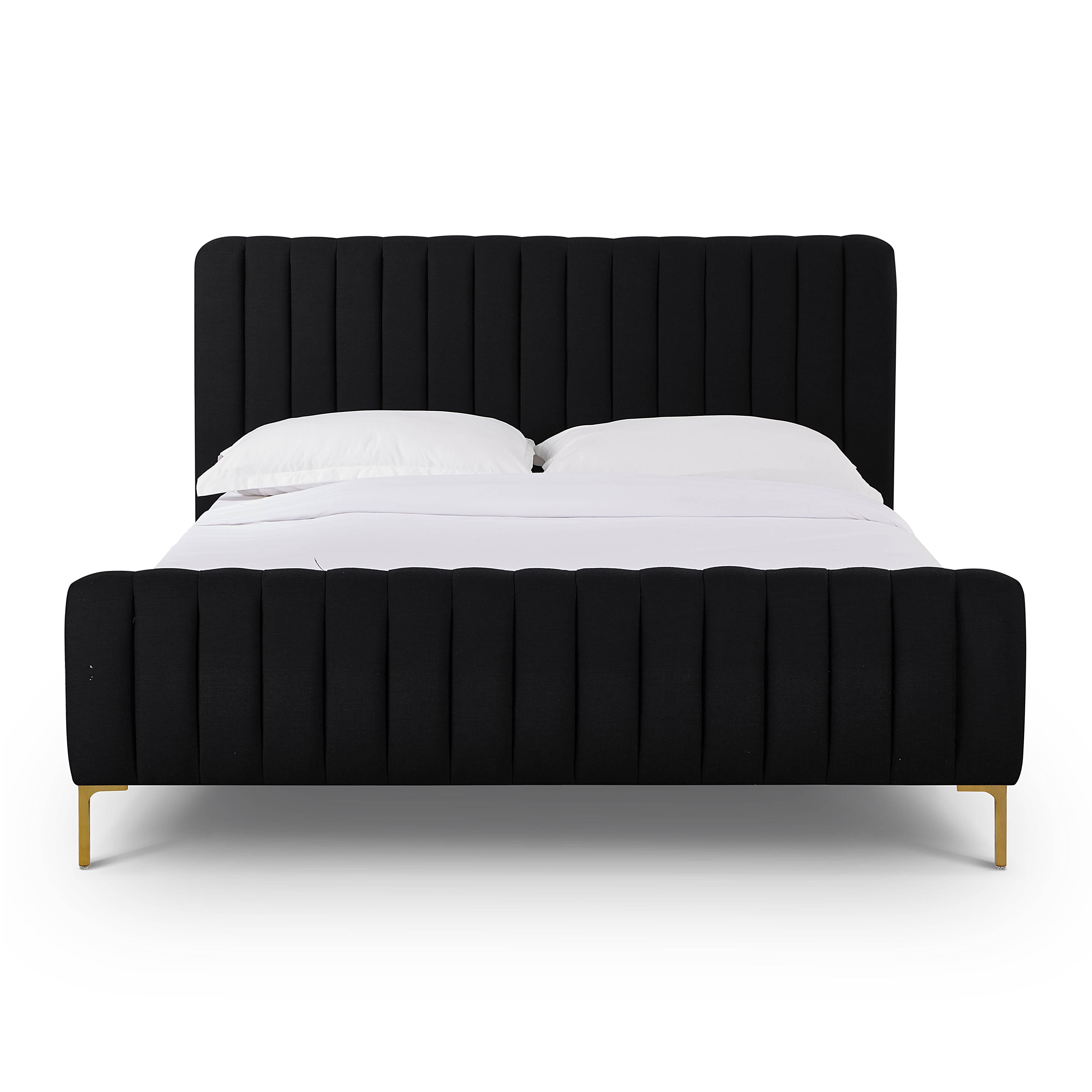 Angela Black Upcycled Linen Queen Bed