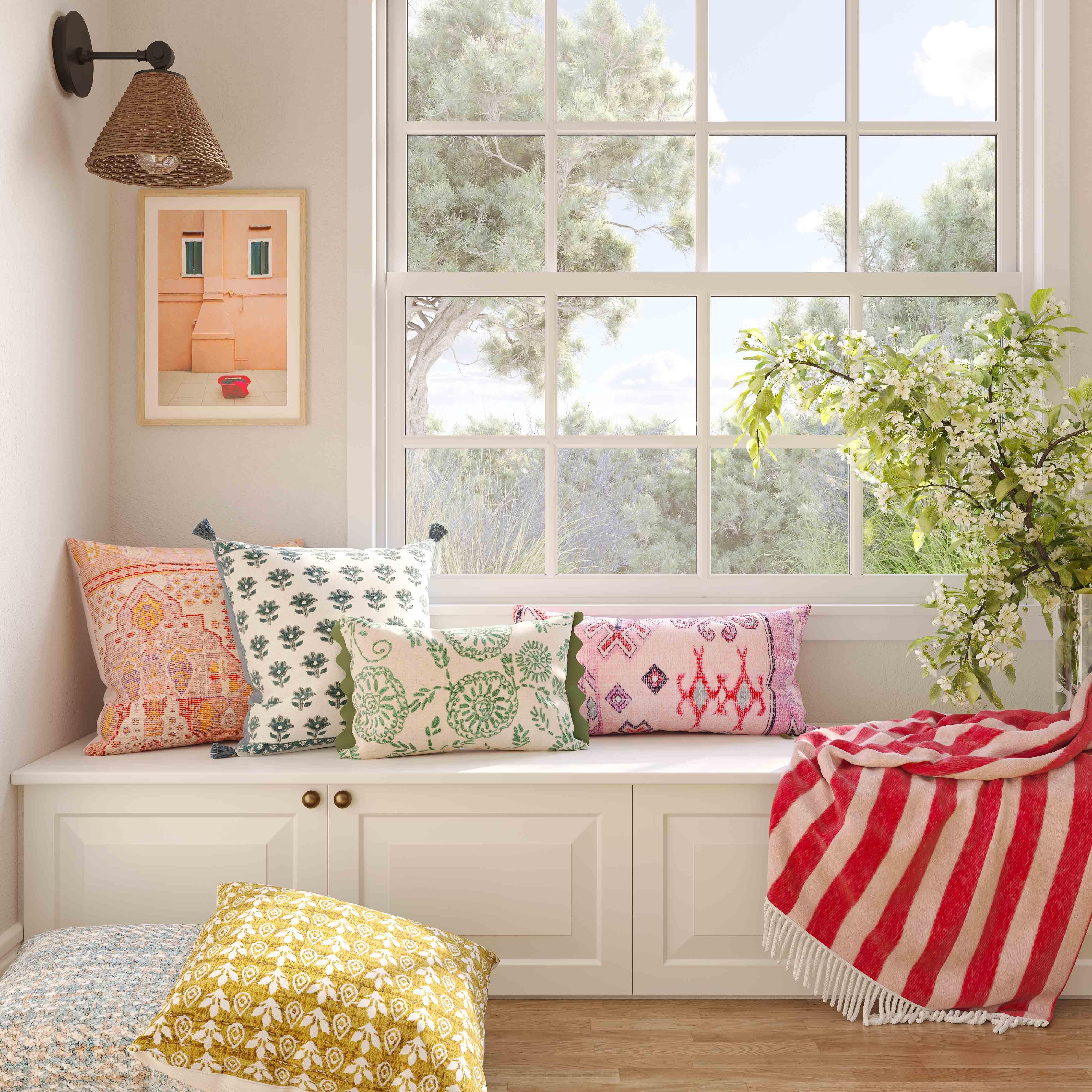 Blossom Printed Cotton Tassel Accent Cushion - COVER