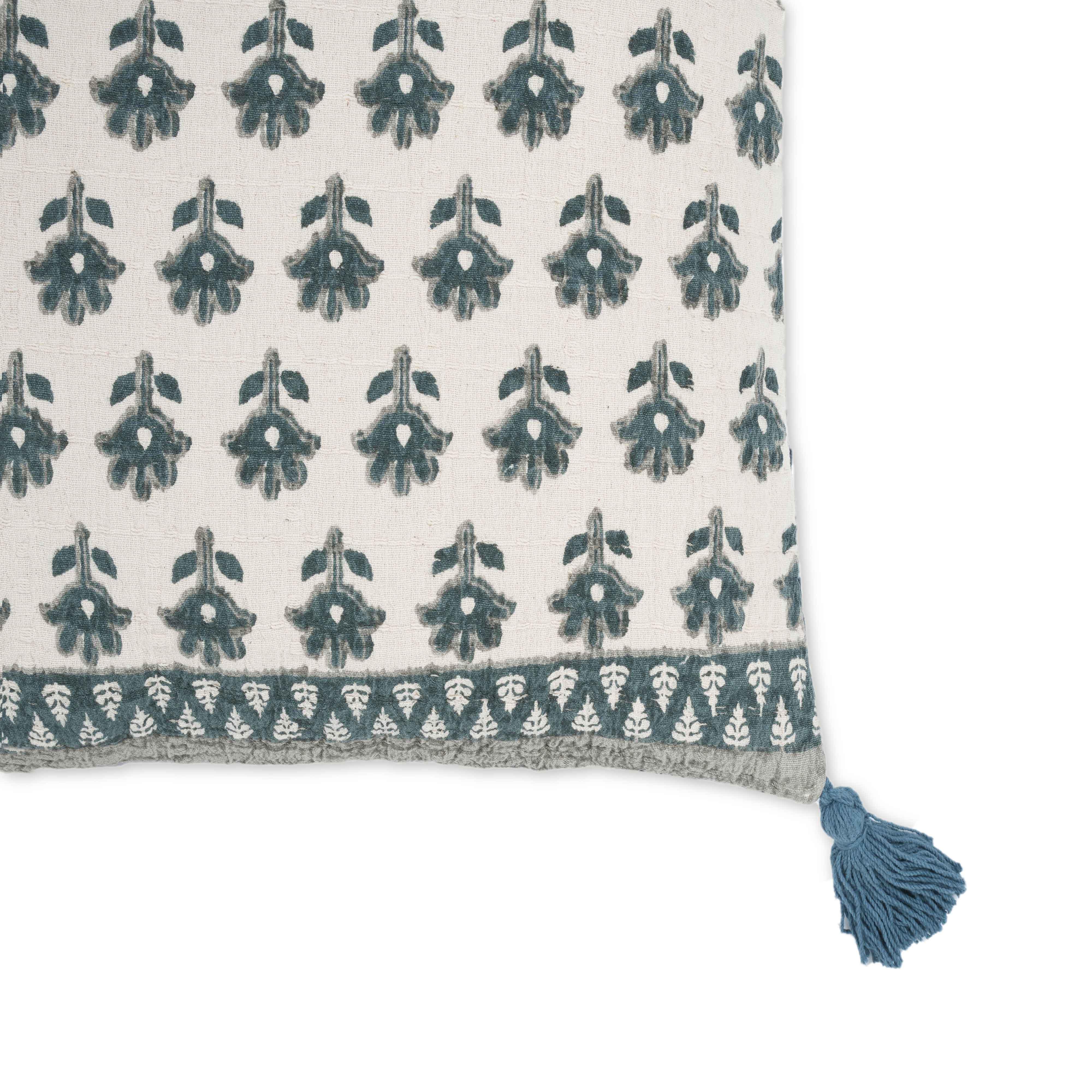 Blossom Printed Cotton Tassel Accent Cushion - COVER