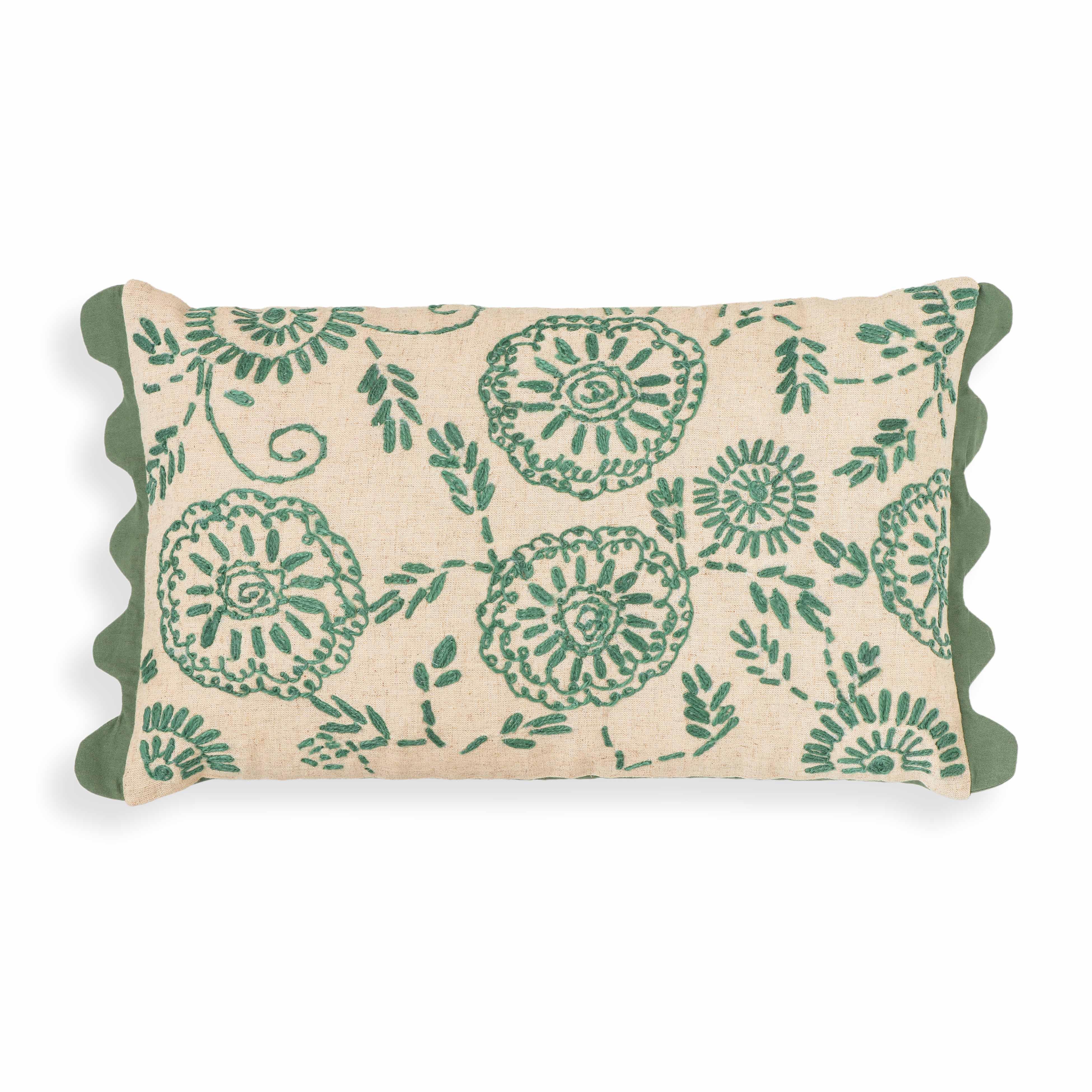 Portia Aqua Embroidered Cotton Flex 20" x 12" Accent Cushion