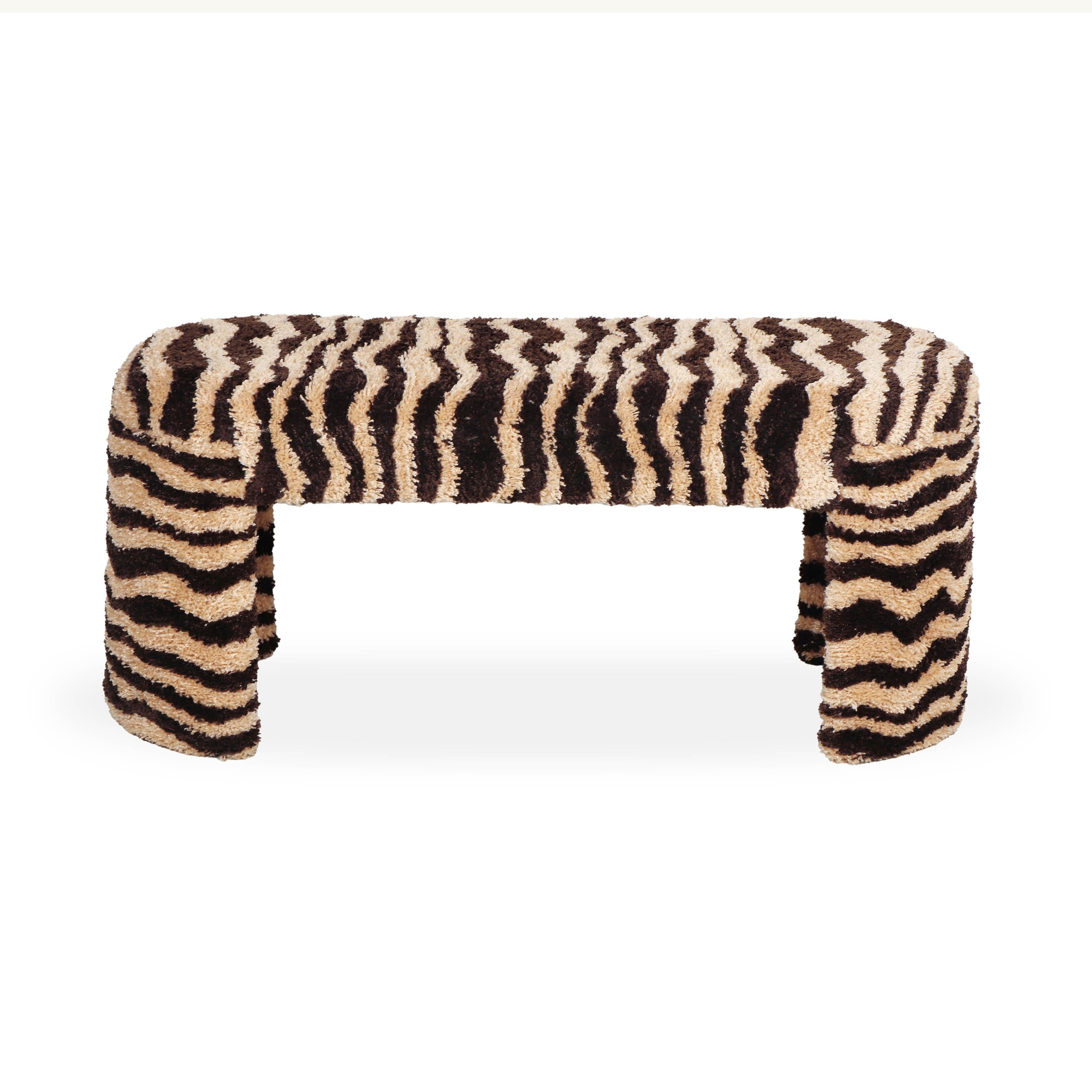Zebra Brown Striped Tufted Bench
