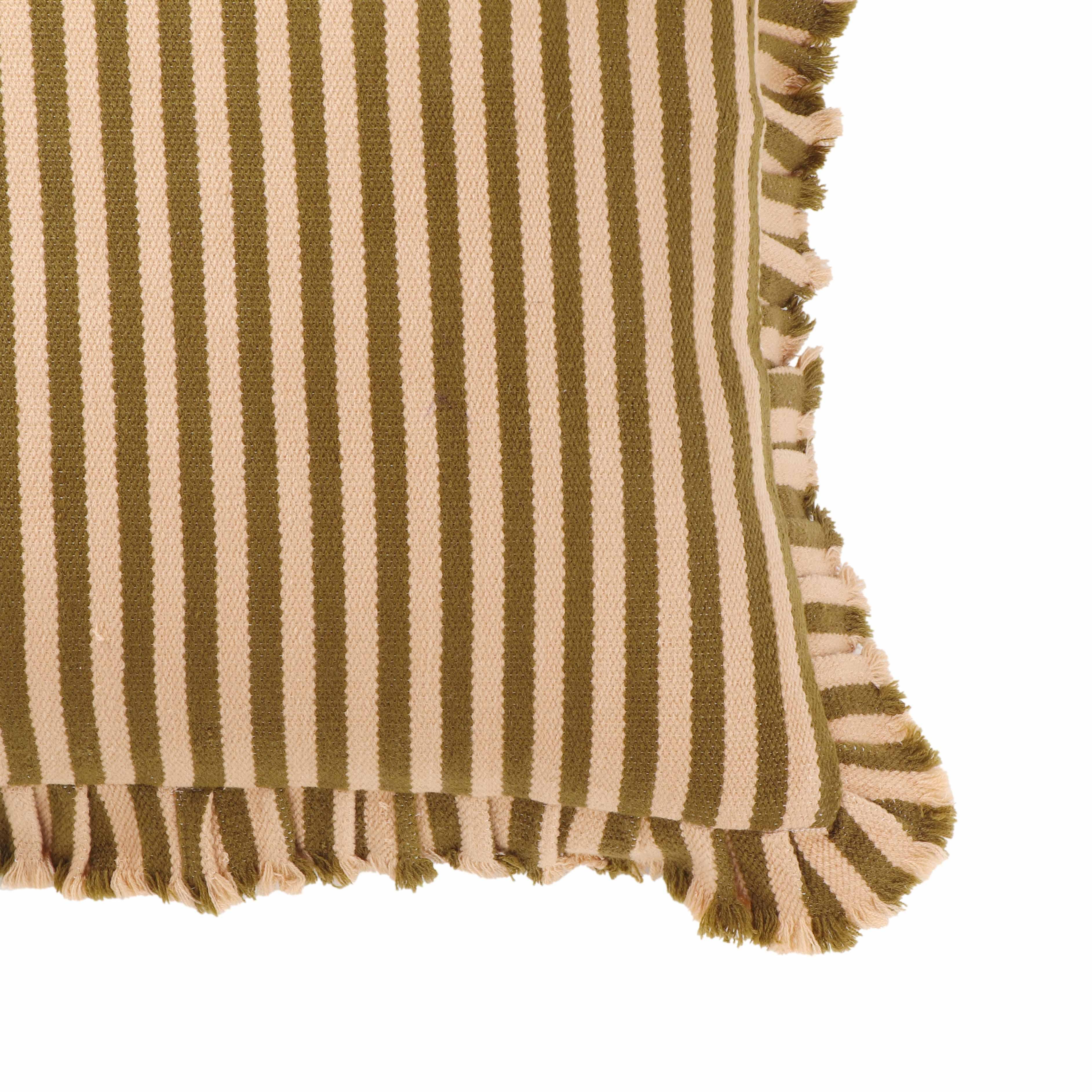 Alessia Taupe Striped Ruffle 20" Square Accent Pillow