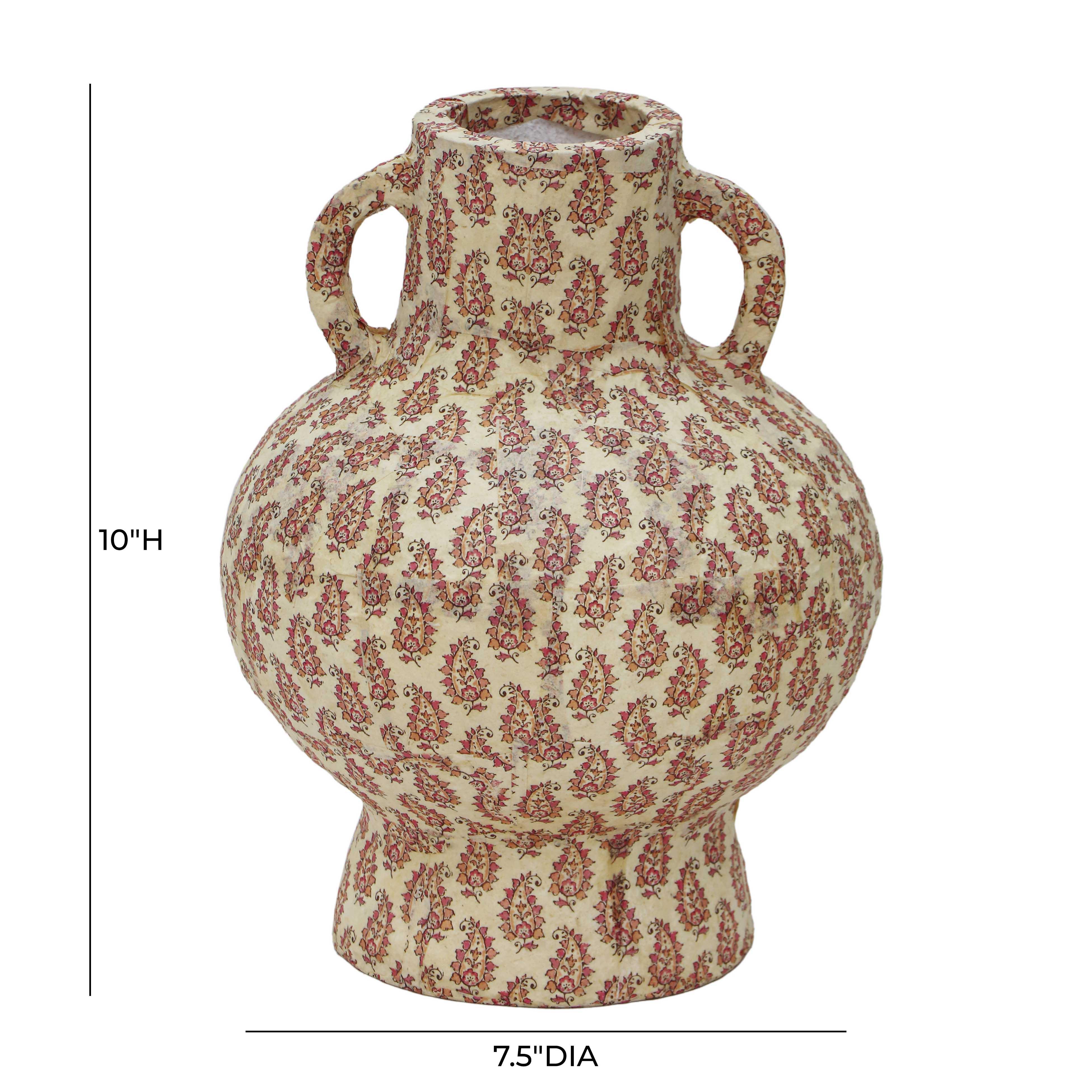 Cotton Mache Vase in Peach Paisley