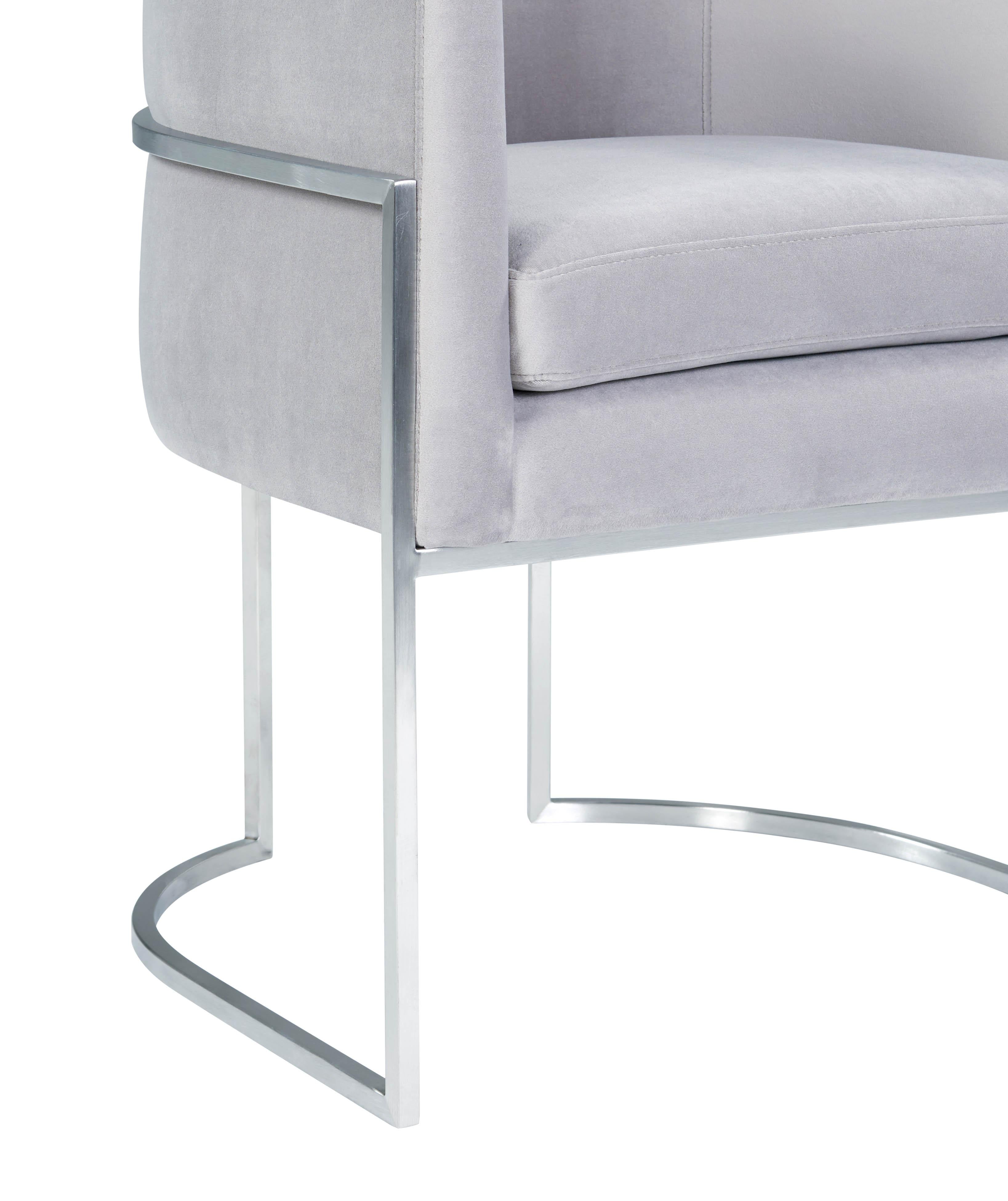 Giselle Grey Velvet Dining Chair with Silver Leg - UK