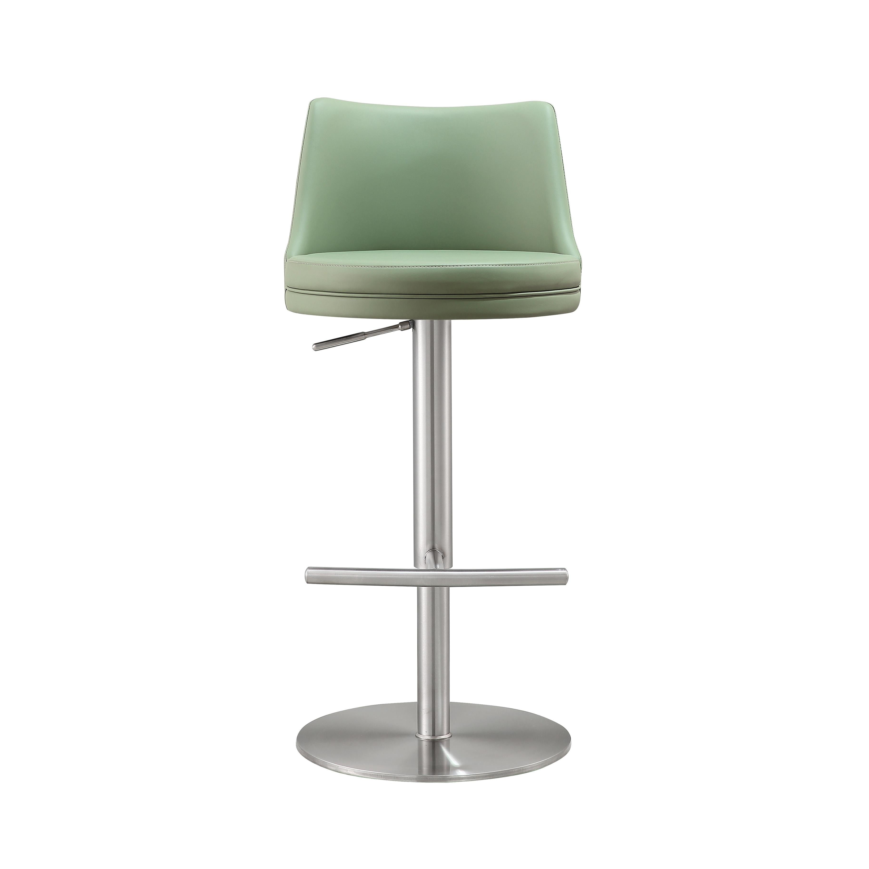 Reagan Sea Foam Green Performance Vegan Leather and Silver Adjustable Stool