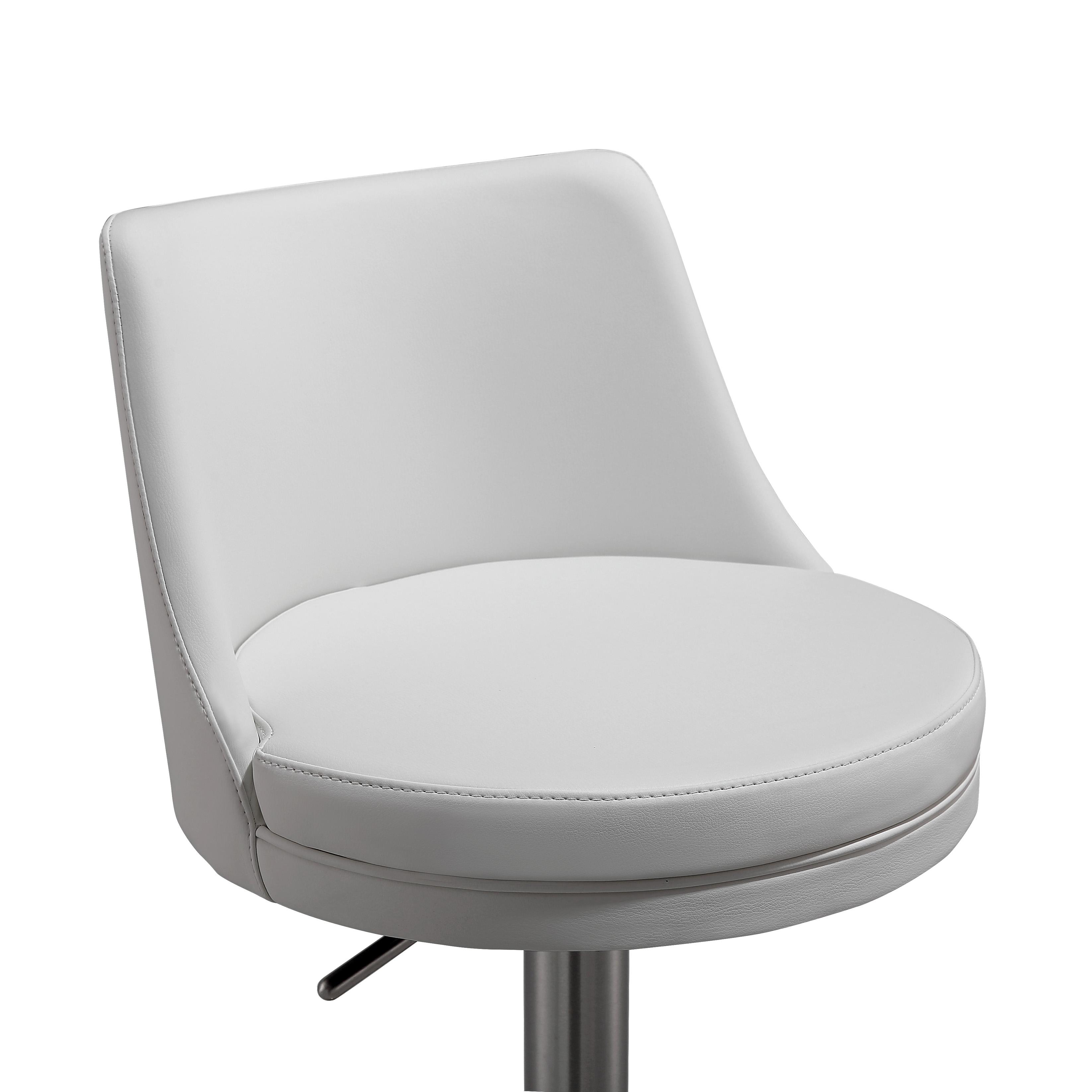 Reagan White Performance Vegan Leather and Silver Adjustable Stool