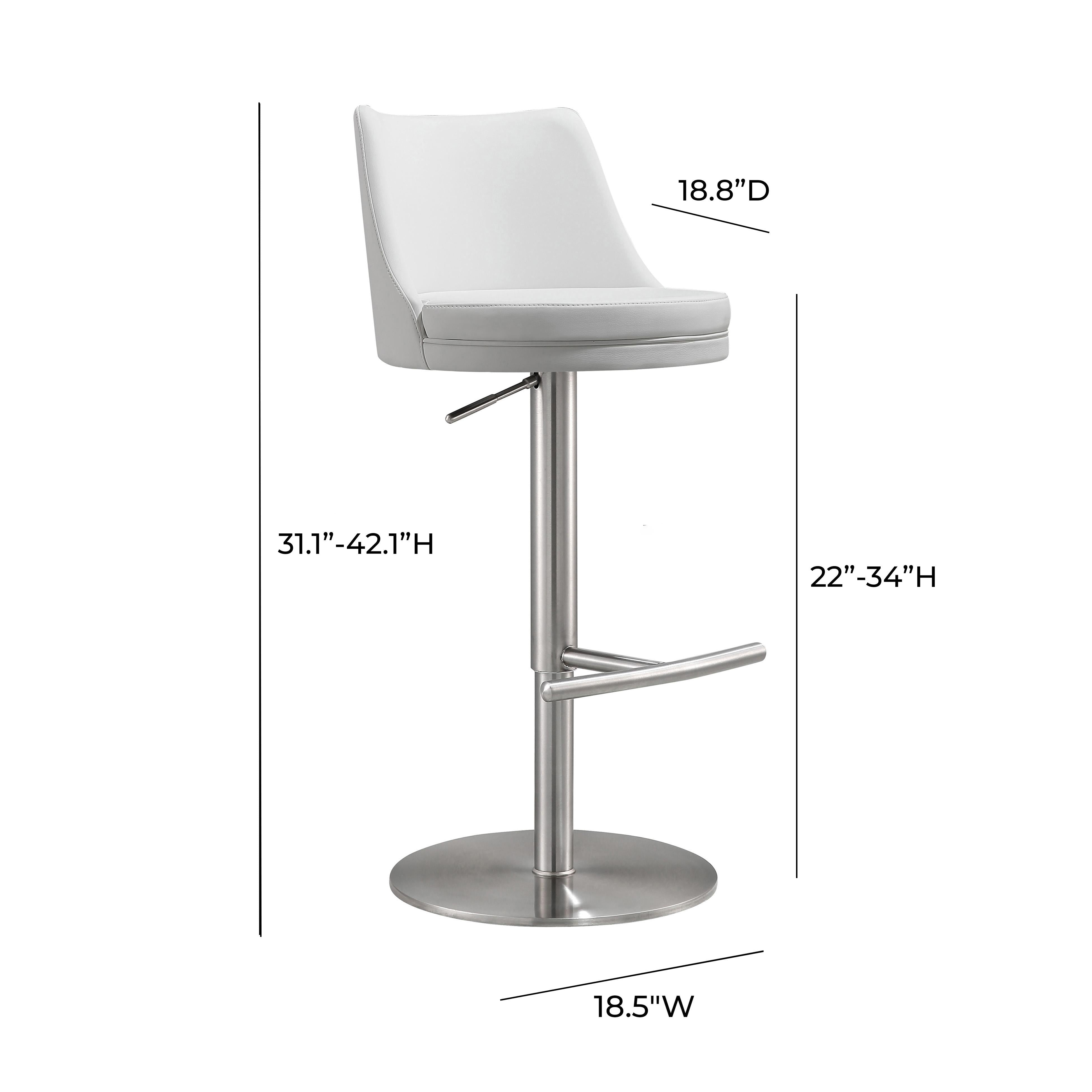 Reagan White Performance Vegan Leather and Silver Adjustable Stool