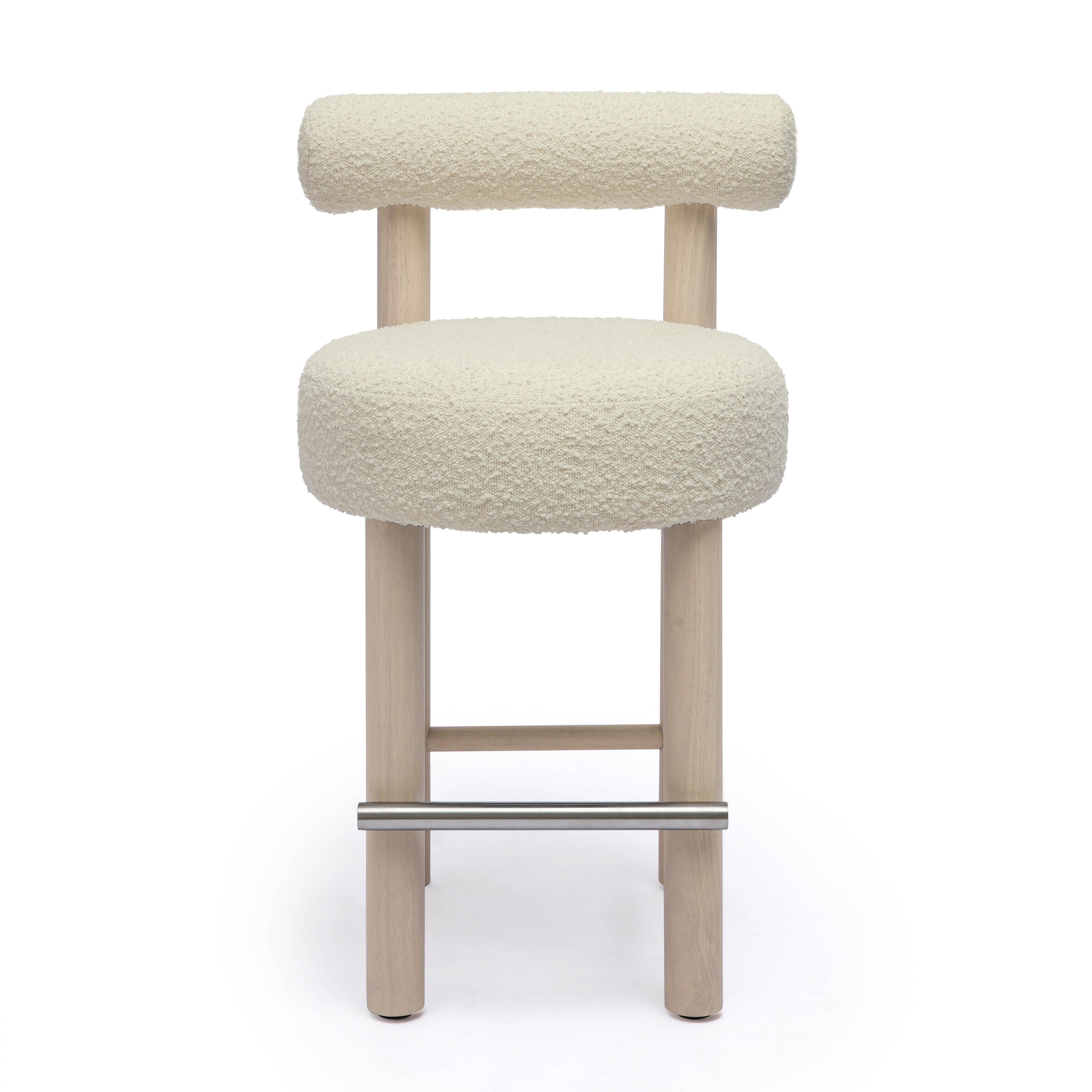 Carmel Cream Boucle and Solid Wood Counter Stool