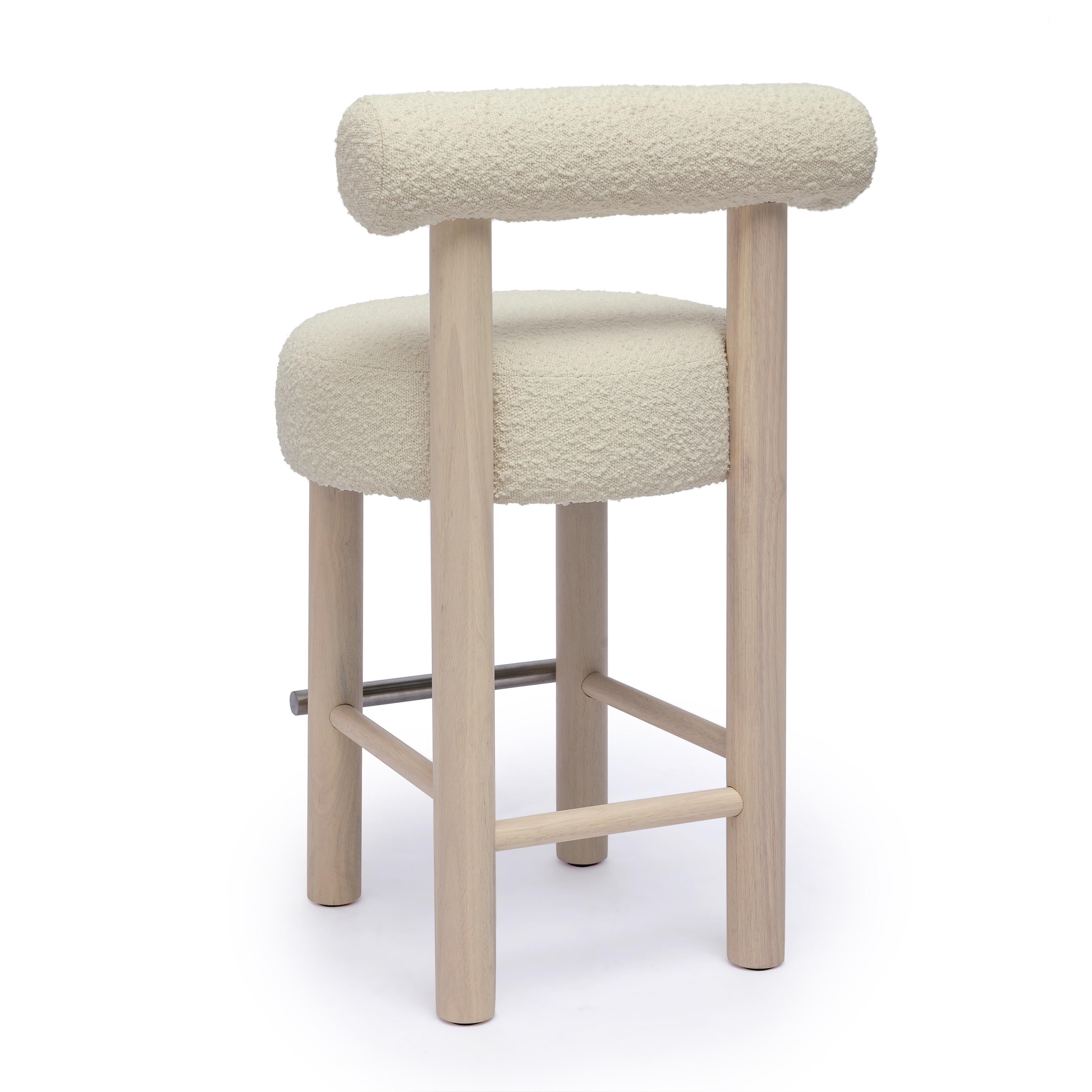 Carmel Cream Boucle and Solid Wood Counter Stool