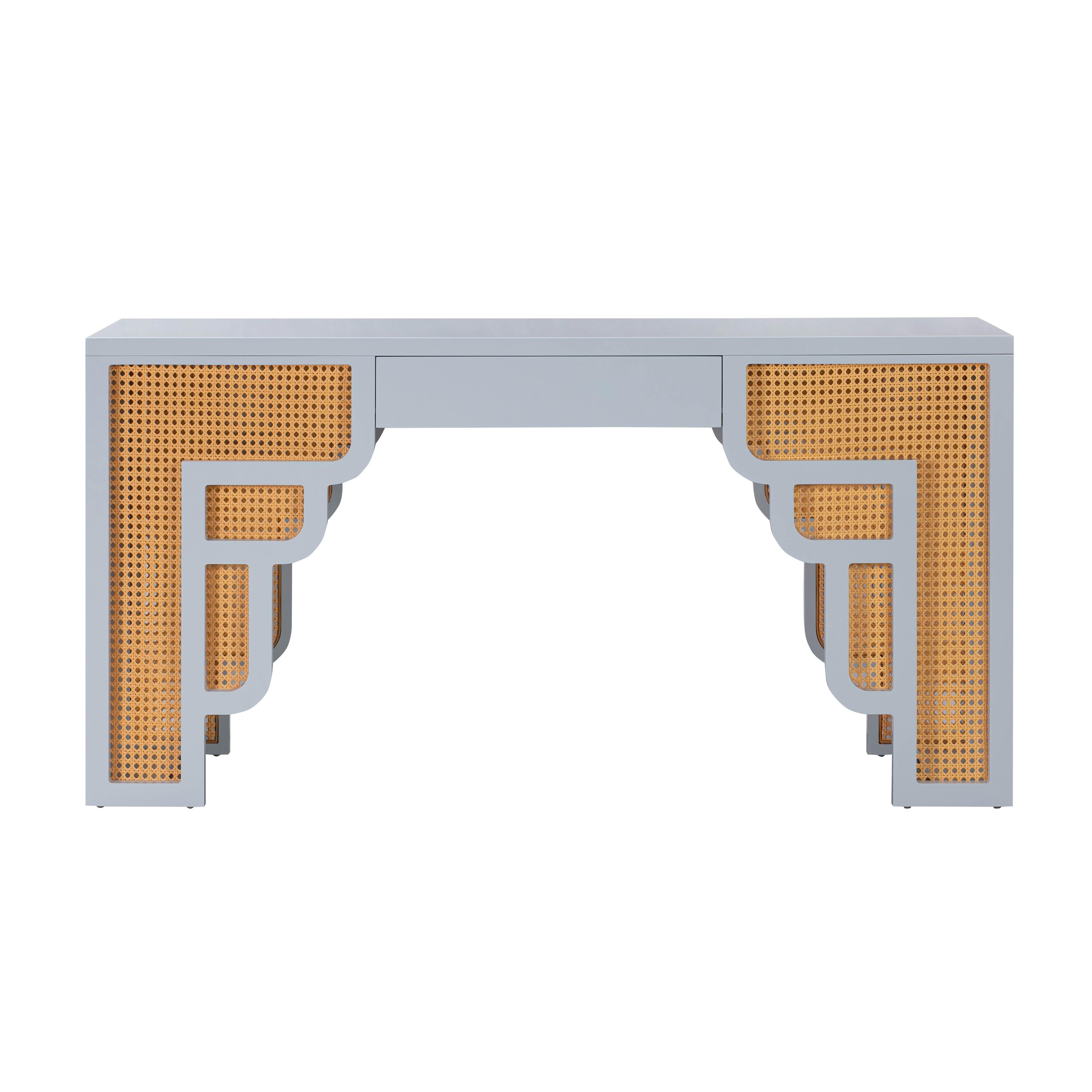 Suzie Pastel Blue & Rattan Executive Desk - UK