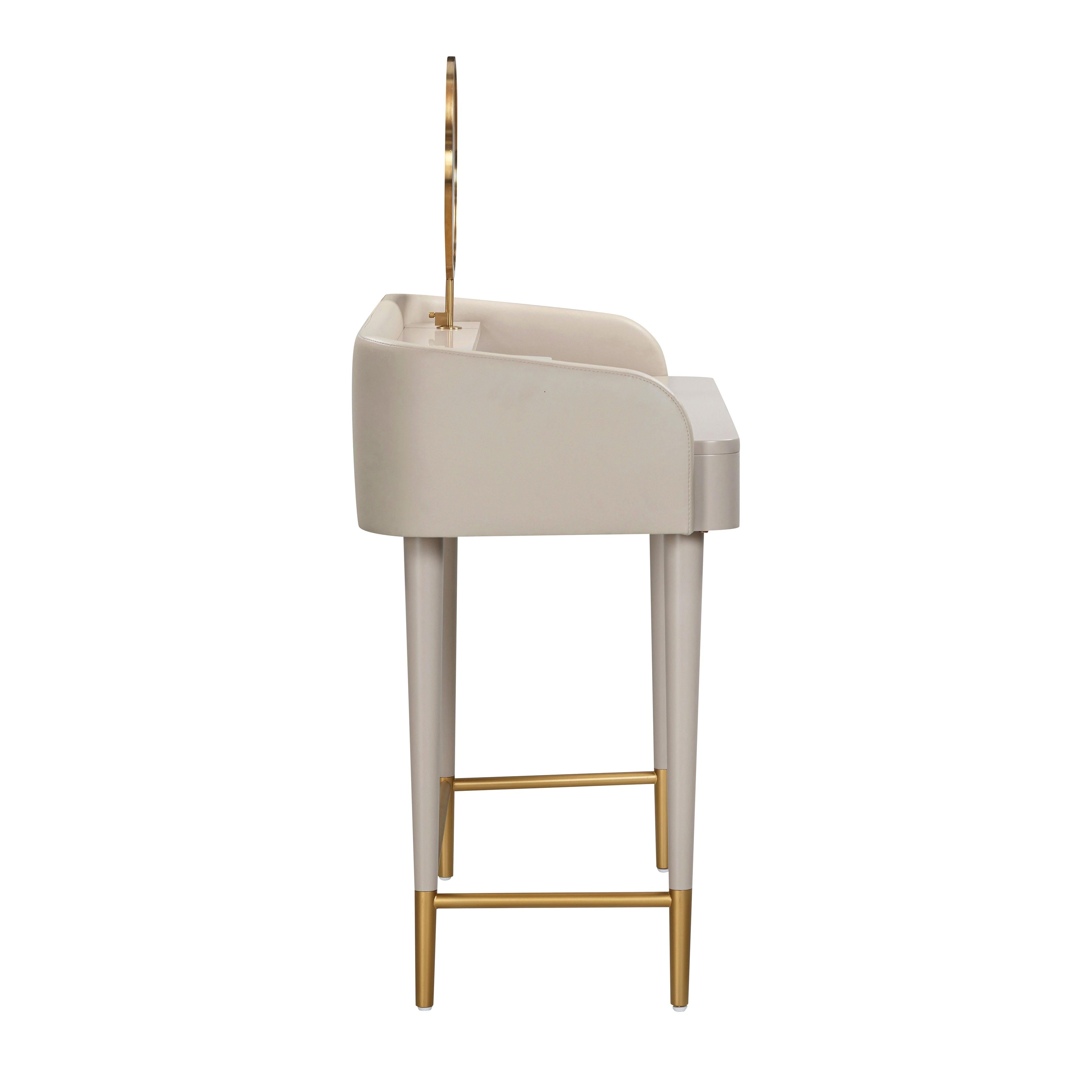 Penelope Taupe Vegan Leather Wrapped Vanity Desk - UK