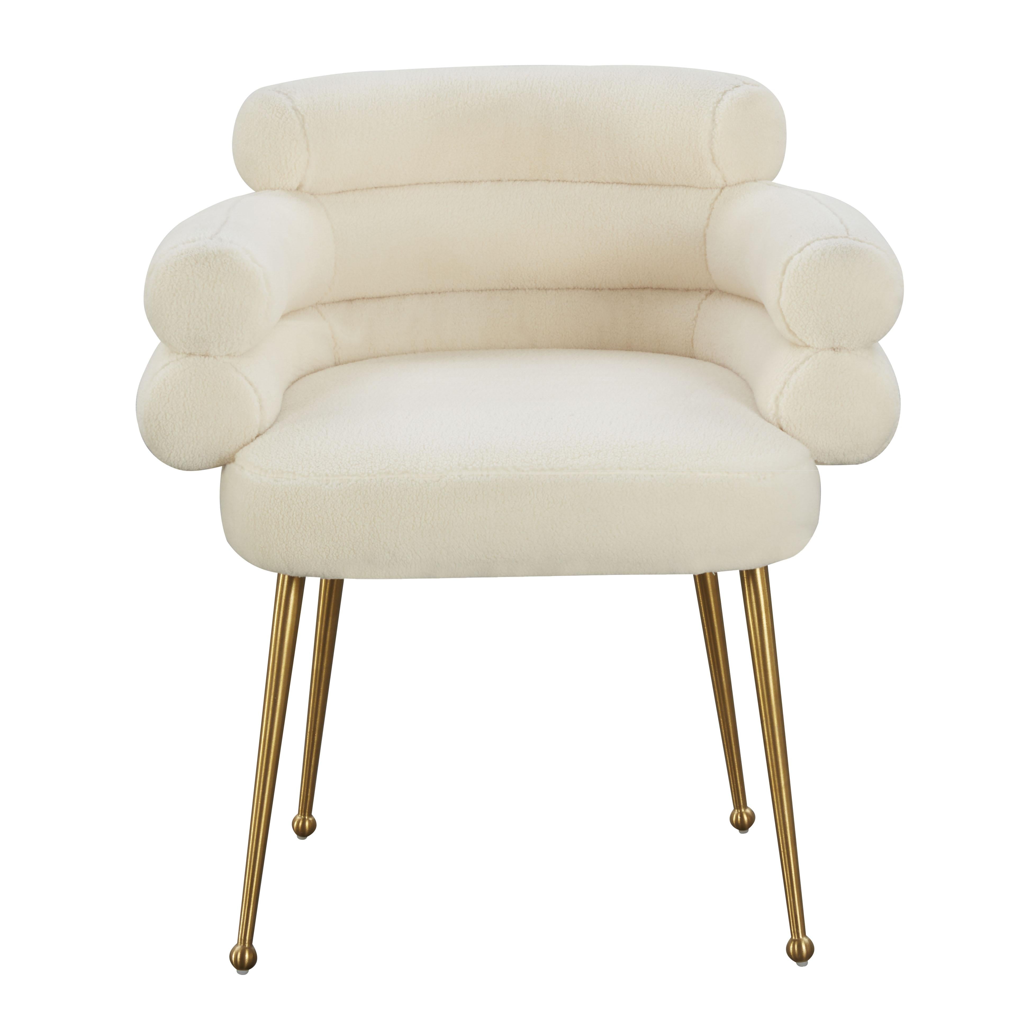 Dente Cream Faux Sheepskin Dining Chair - UK