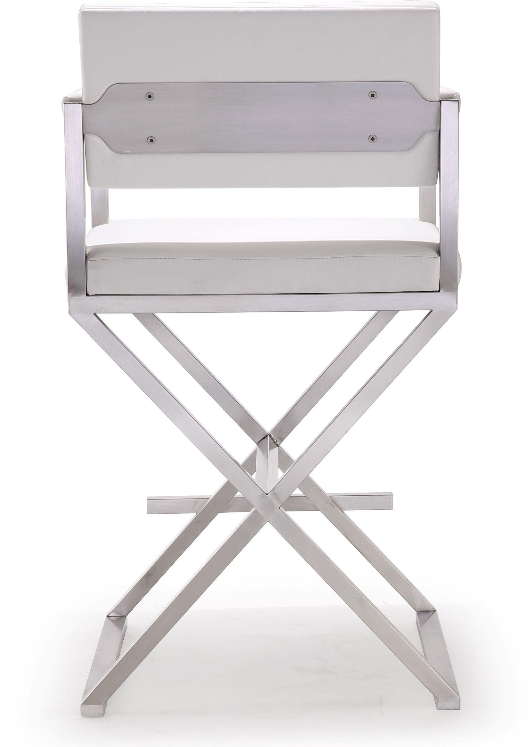 Director White Performance Vegan Leather and Stainless Steel Counter Stool