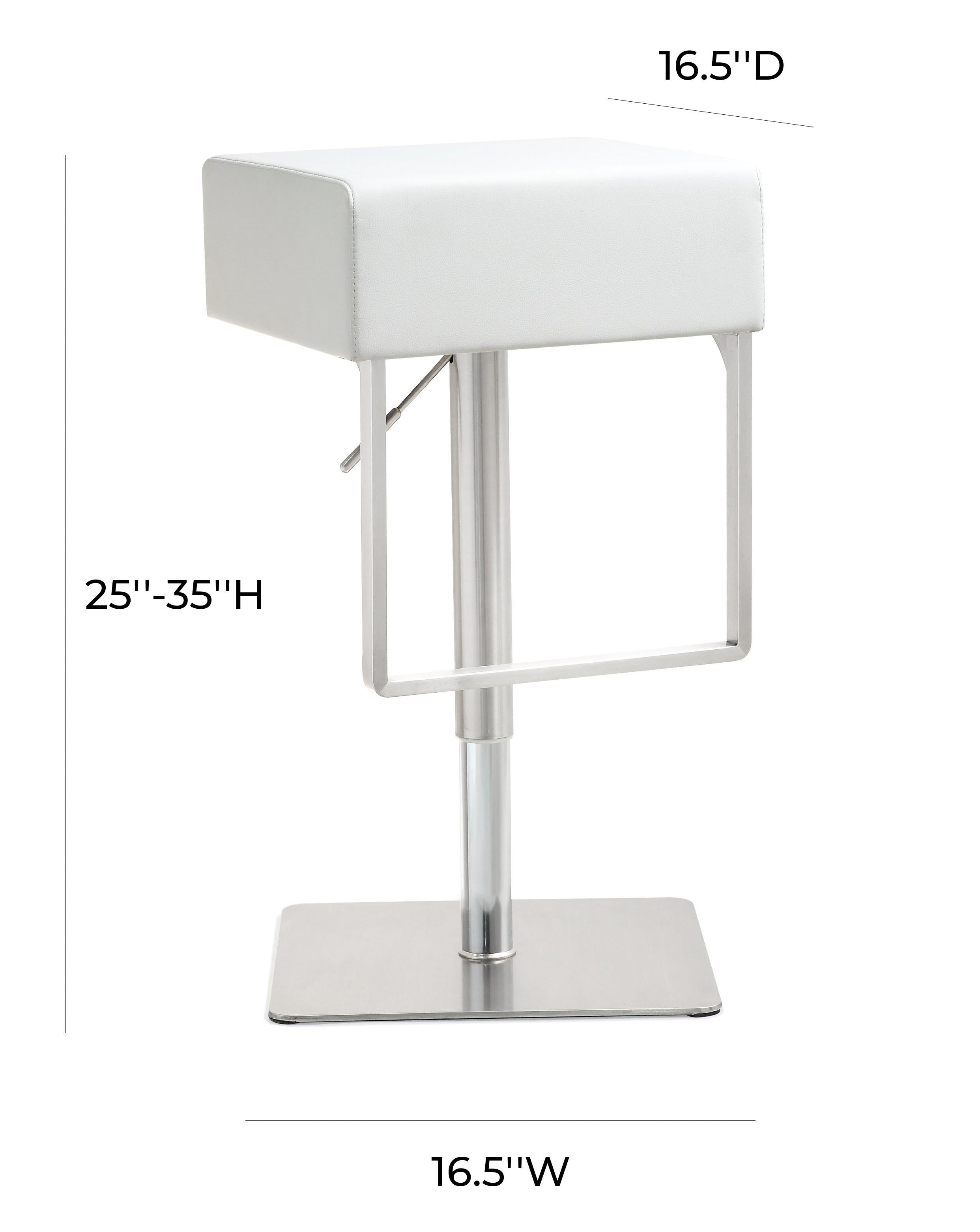 Seville White Performance Vegan Leather and Stainless Steel Adjustable Barstool