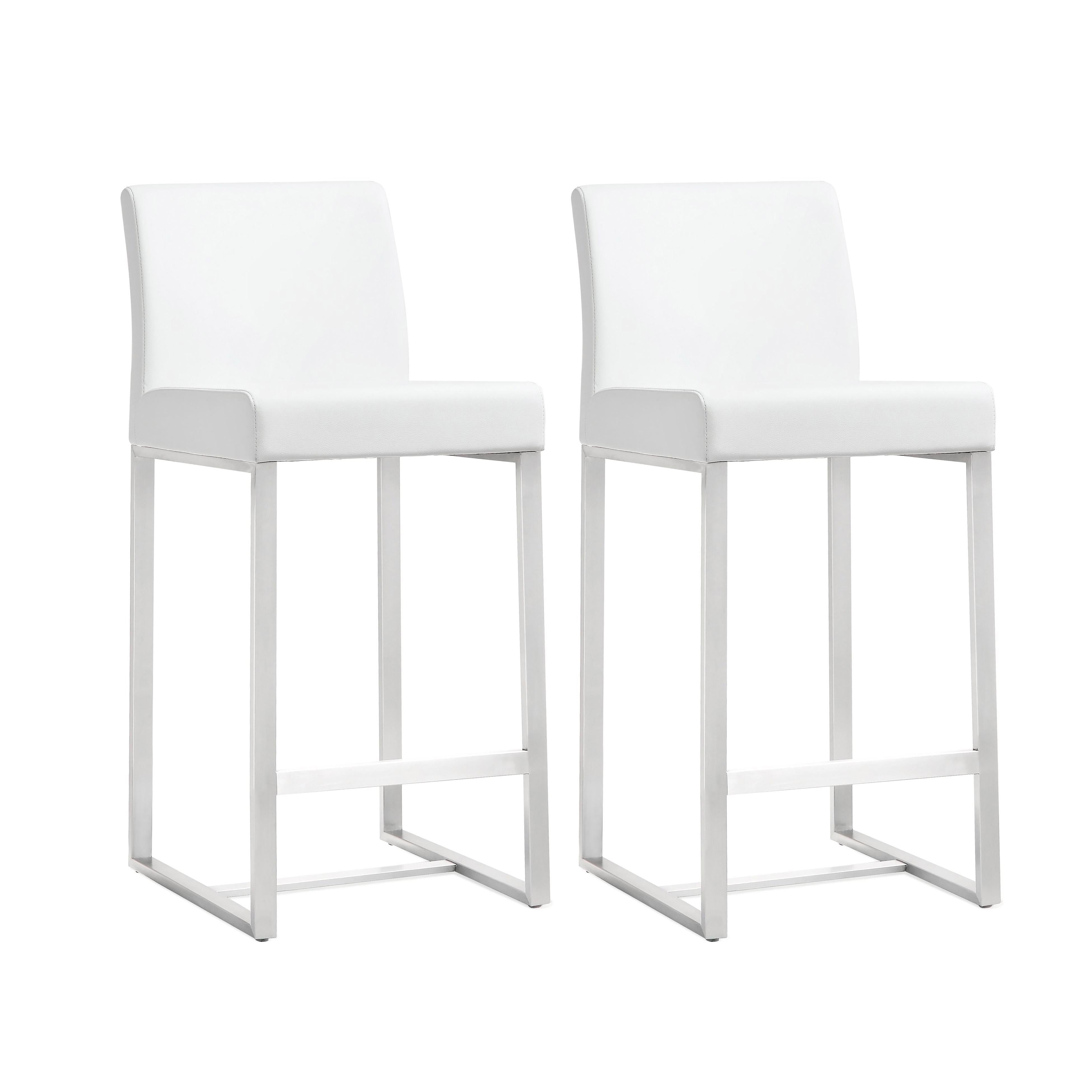 Denmark White Performance Vegan Leather and Stainless Steel Counter Stool - Set of 2