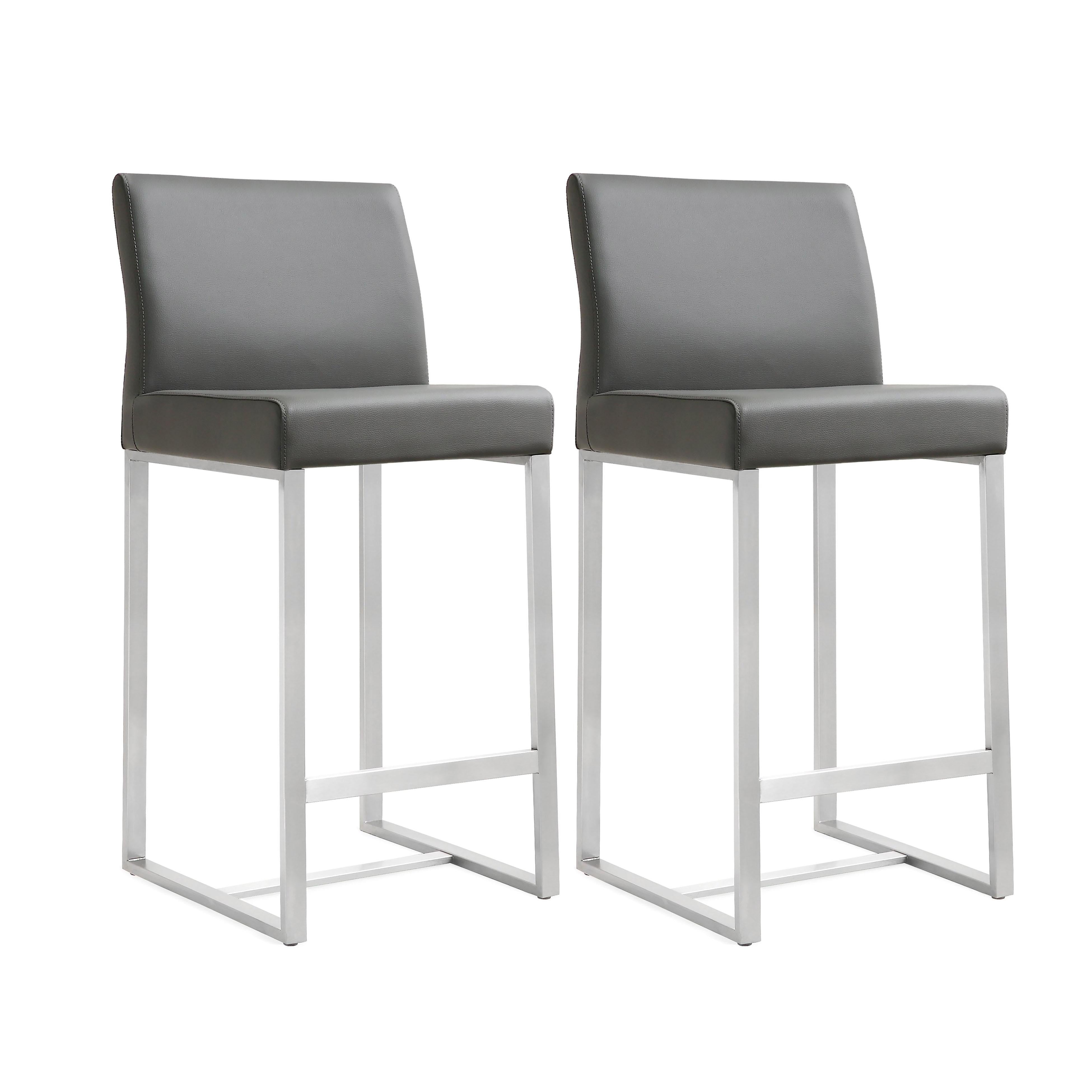 Denmark Grey Performance Vegan Leather and Stainless Steel Counter Stool - Set of 2