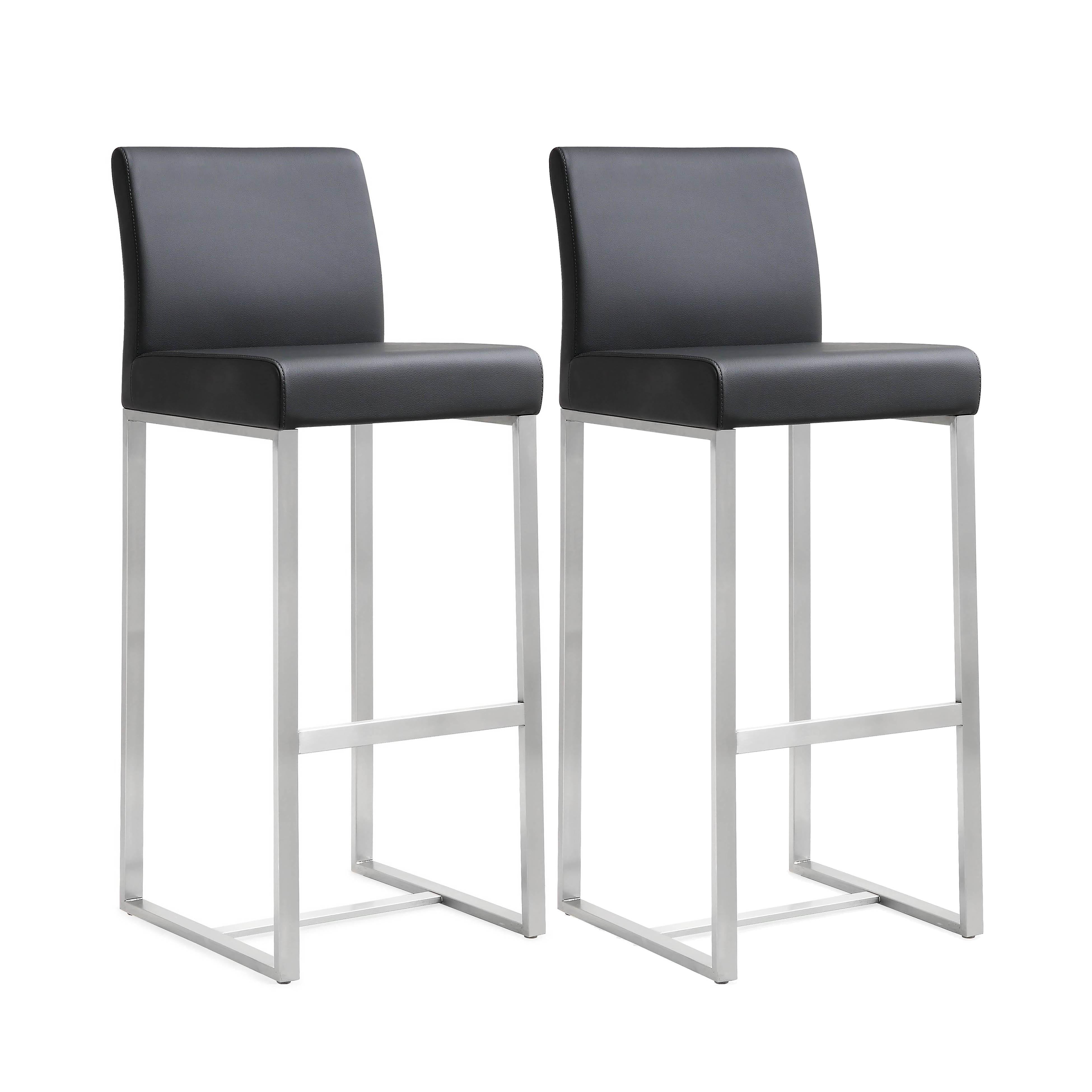 Denmark Black Performance Vegan Leather and Stainless Steel Barstool - Set of 2