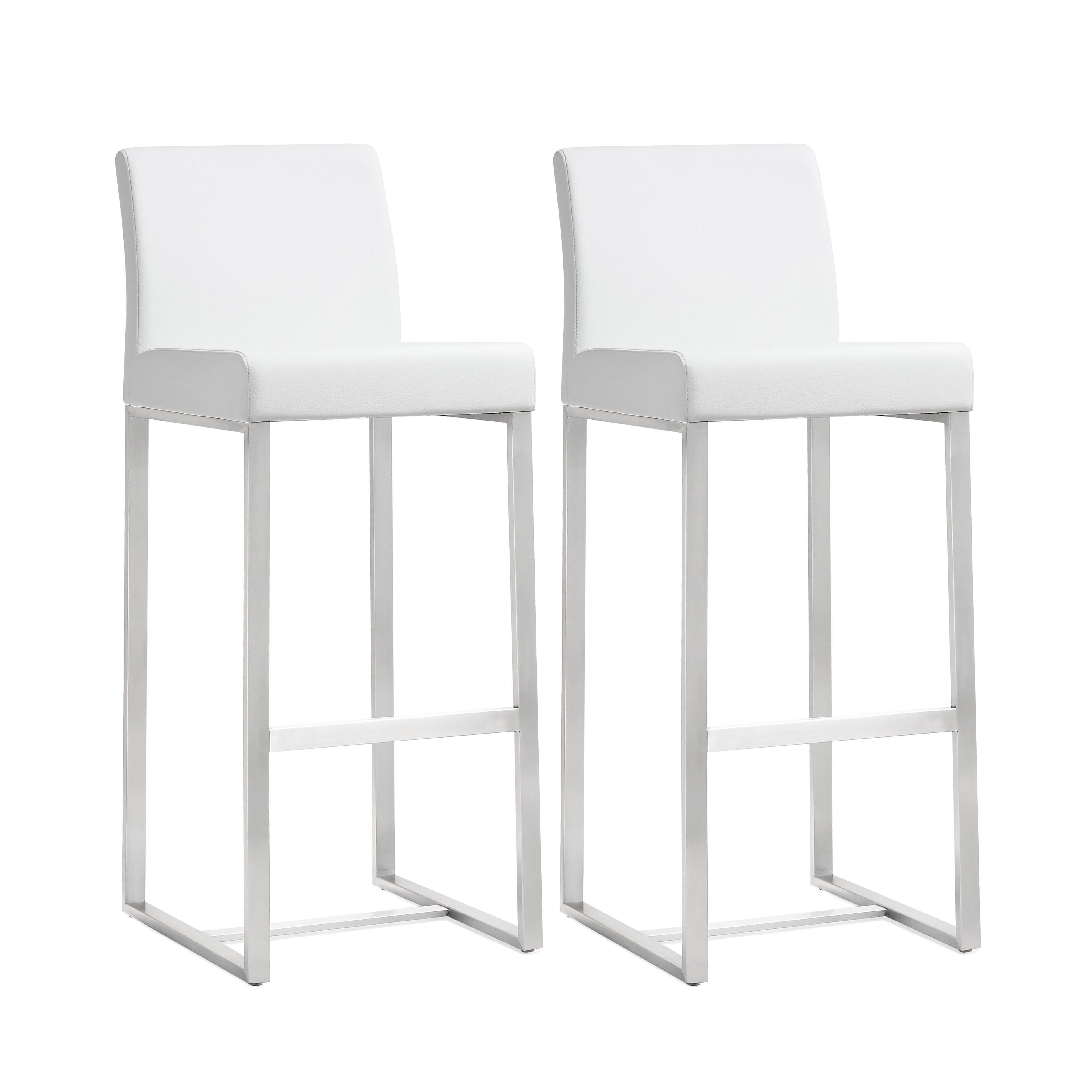 Denmark White Performance Vegan Leather and Stainless Steel Barstool - Set of 2