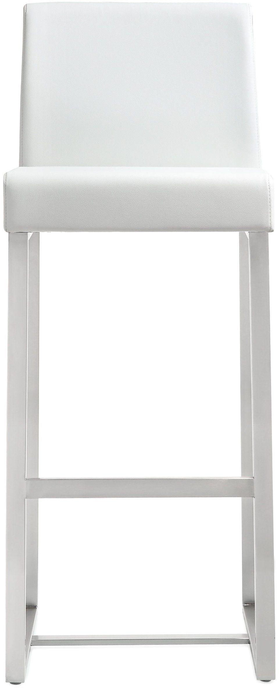 Denmark White Performance Vegan Leather and Stainless Steel Barstool - Set of 2