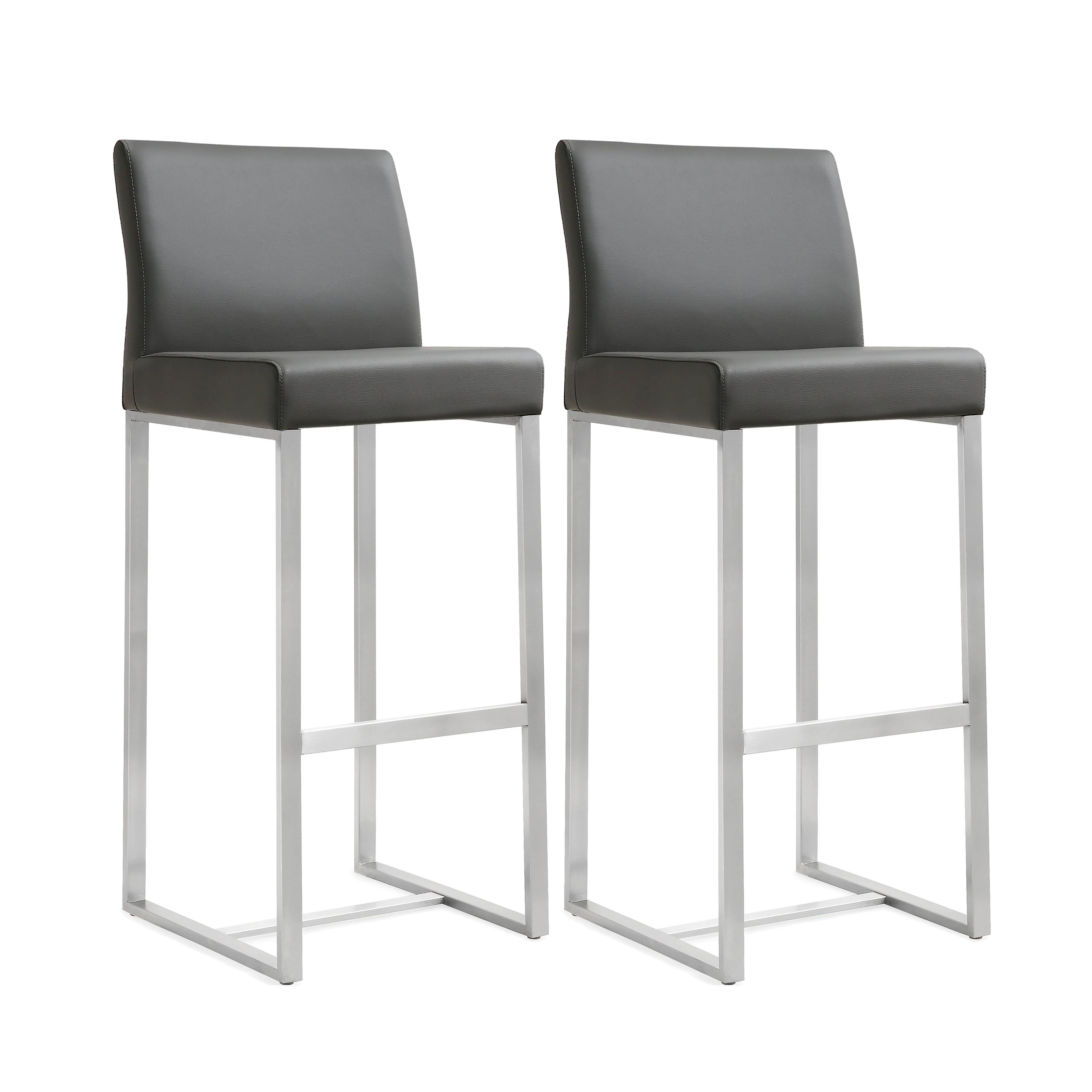 Denmark Grey Performance Vegan Leather and Stainless Steel Barstool - Set of 2