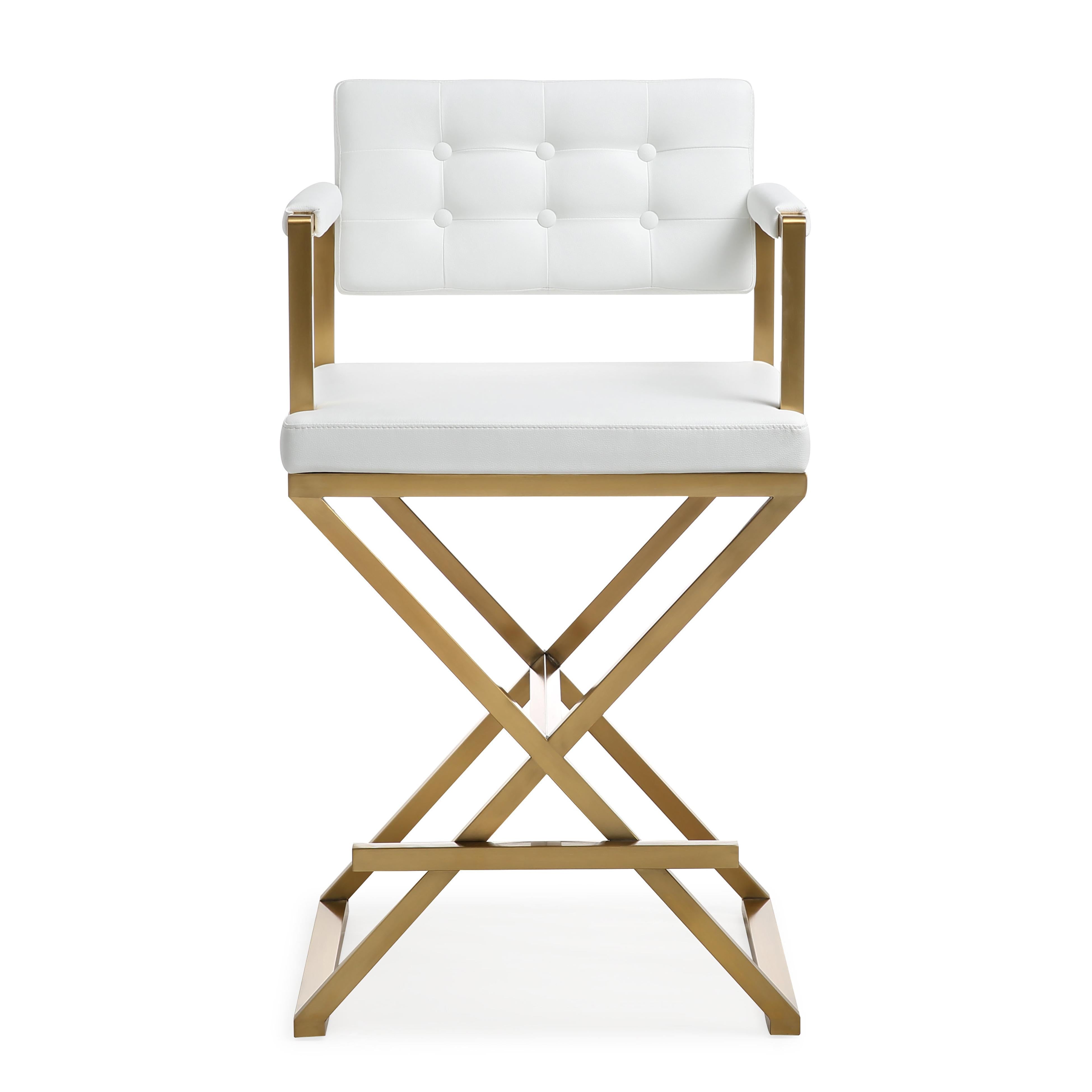 Director White Performance Vegan Leather and Gold Steel Counter Stool