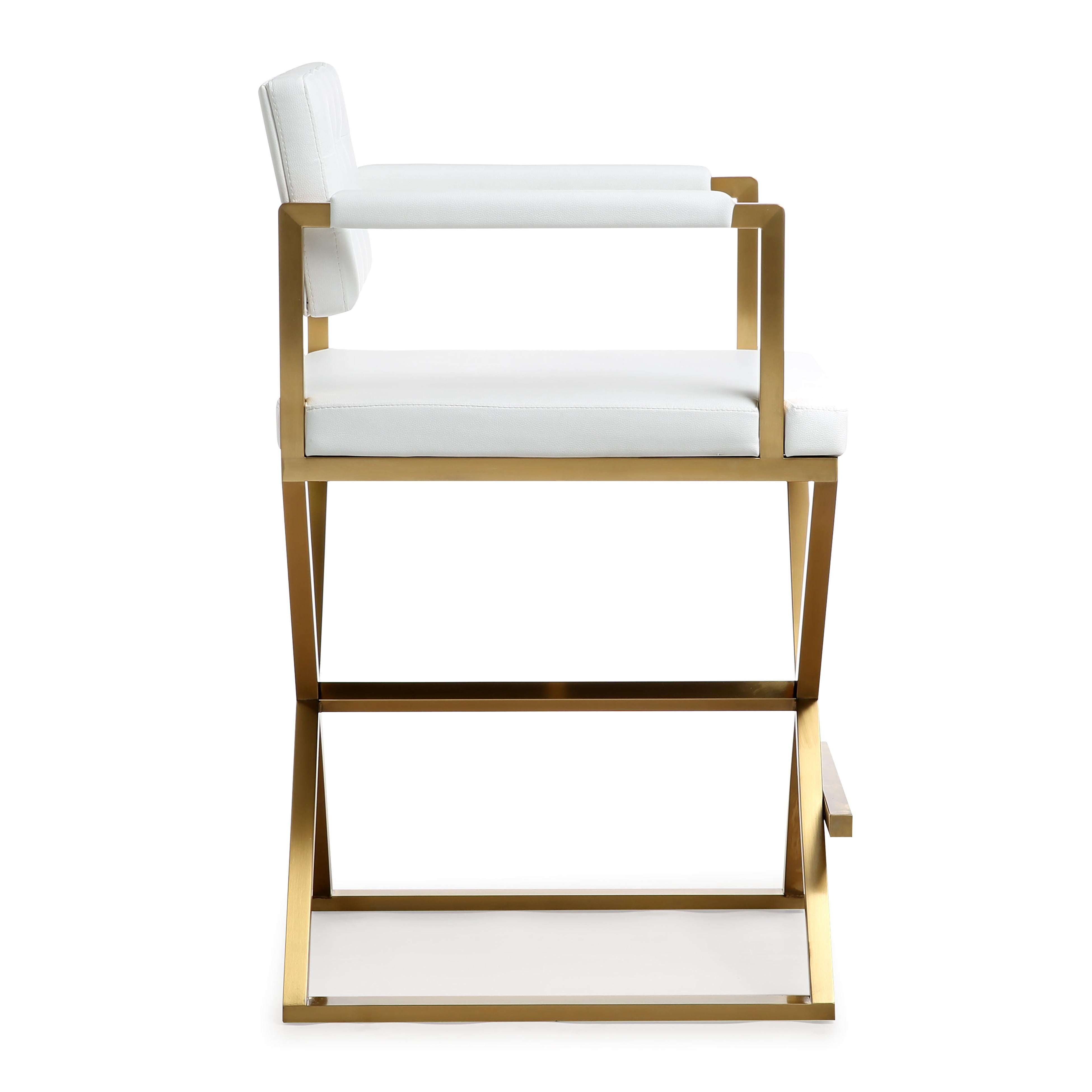 Director White Performance Vegan Leather and Gold Steel Counter Stool