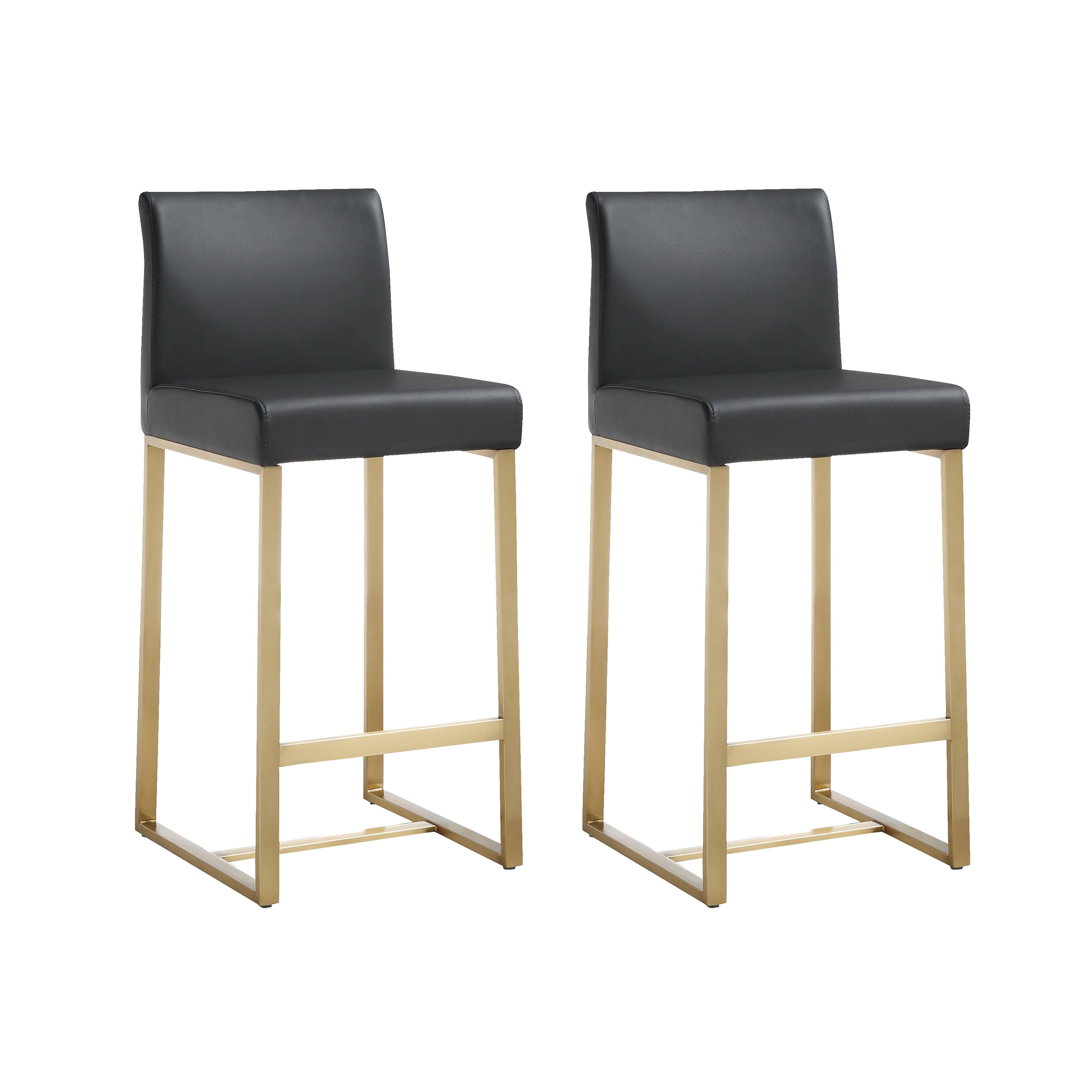 Denmark Black Performance Vegan Leather and Gold Steel Counter Stool - Set of 2