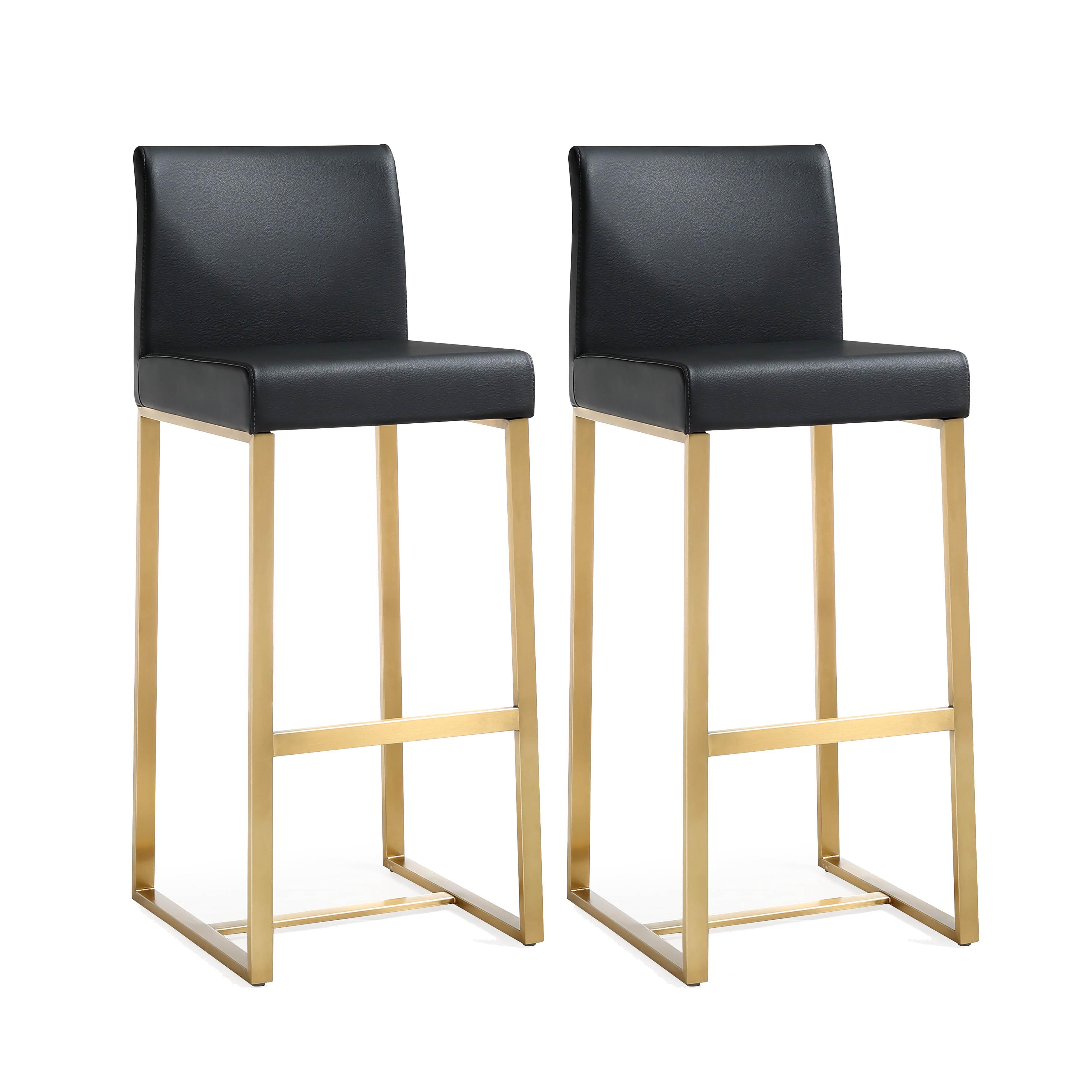 Denmark Black Performance Vegan Leather and Gold Steel Barstool - Set of 2