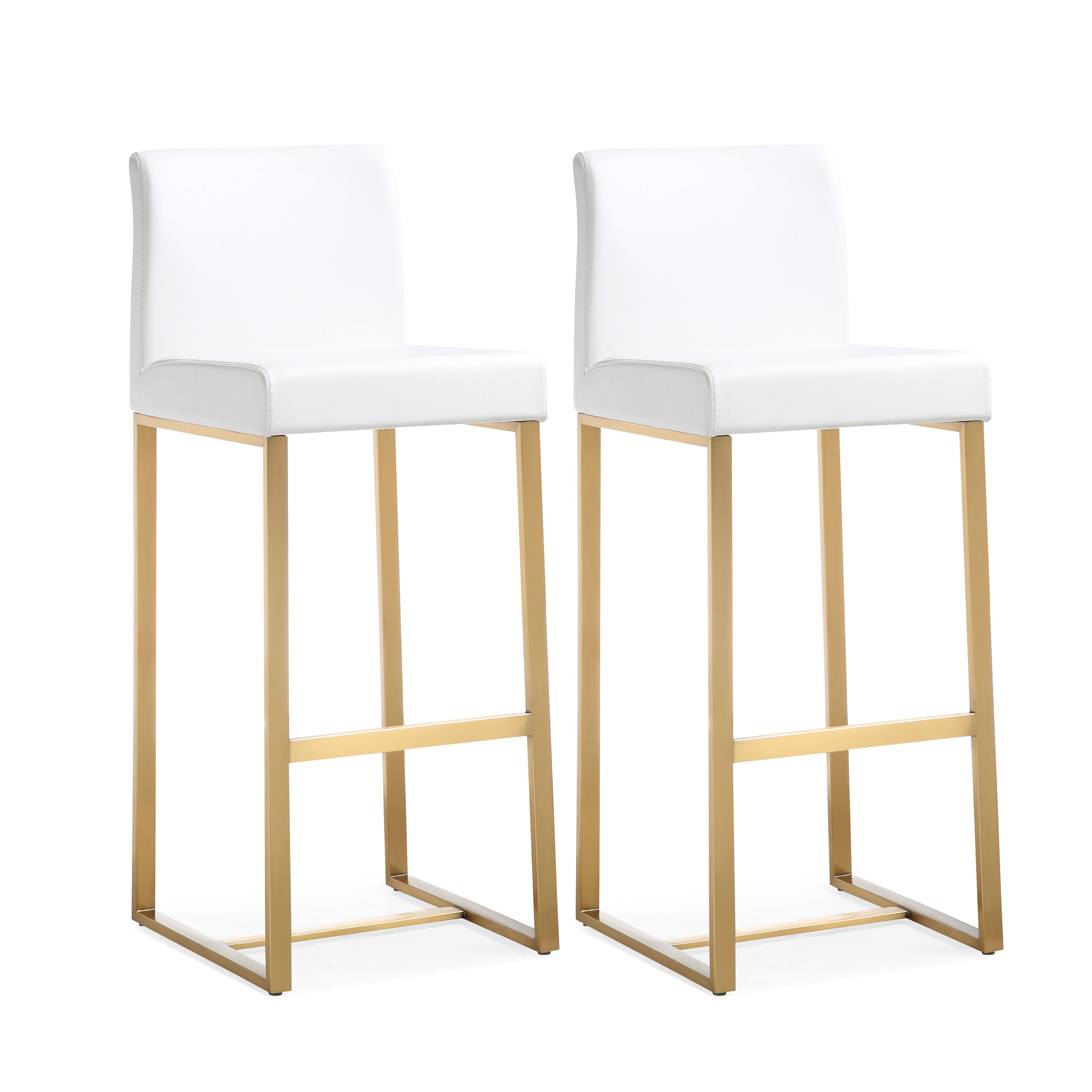 Denmark White Performance Vegan Leather and Gold Steel Barstool - Set of 2