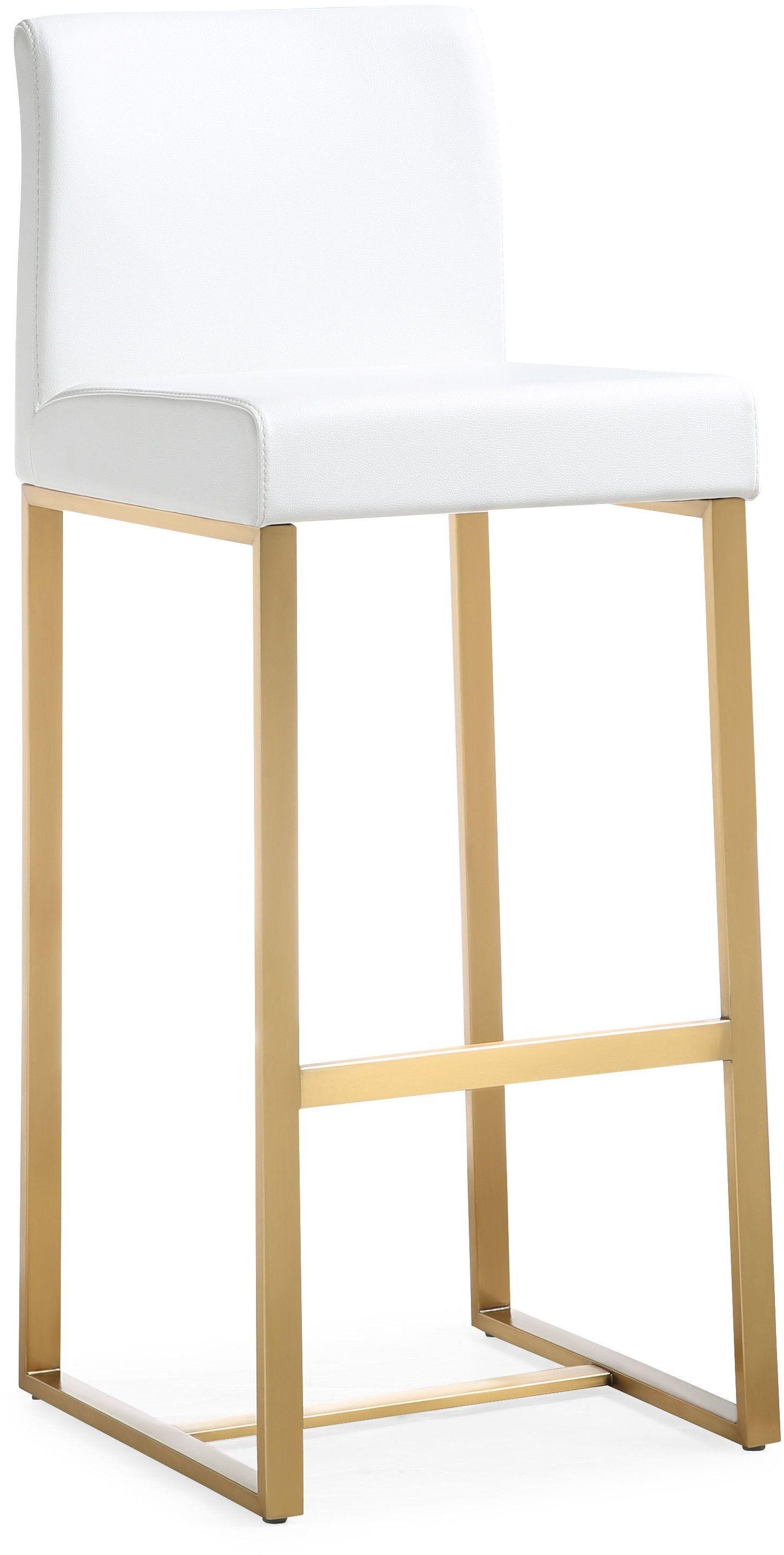 Denmark White Performance Vegan Leather and Gold Steel Barstool - Set of 2