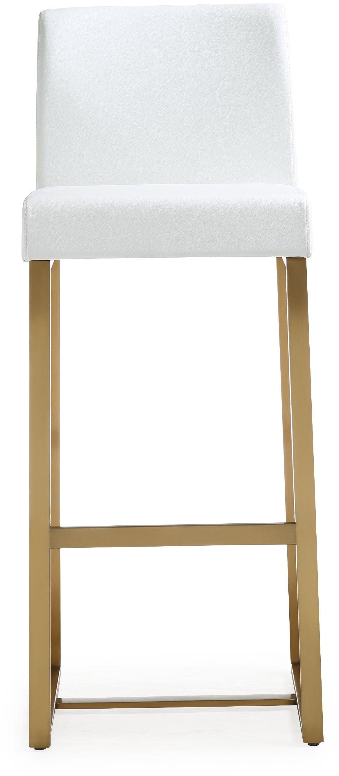 Denmark White Performance Vegan Leather and Gold Steel Barstool - Set of 2