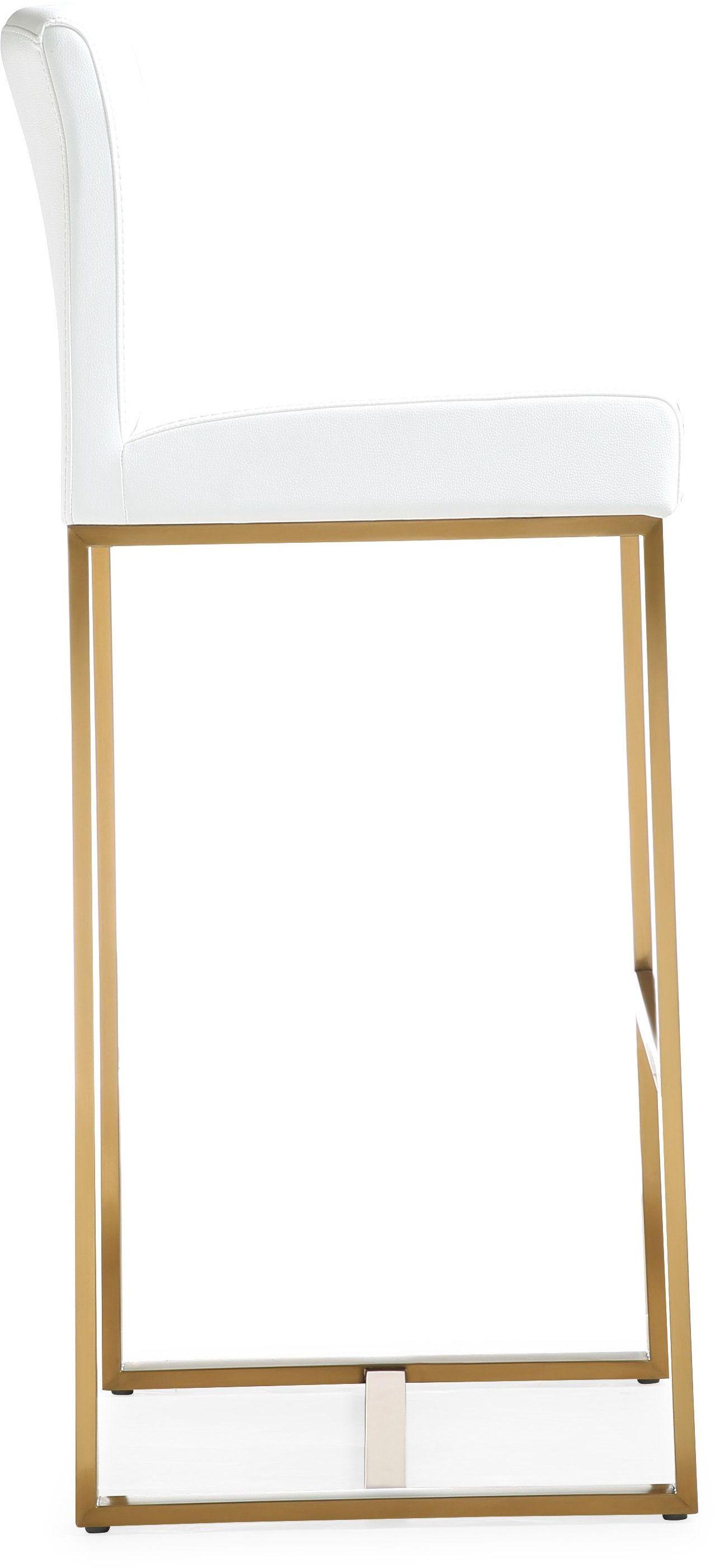 Denmark White Performance Vegan Leather and Gold Steel Barstool - Set of 2