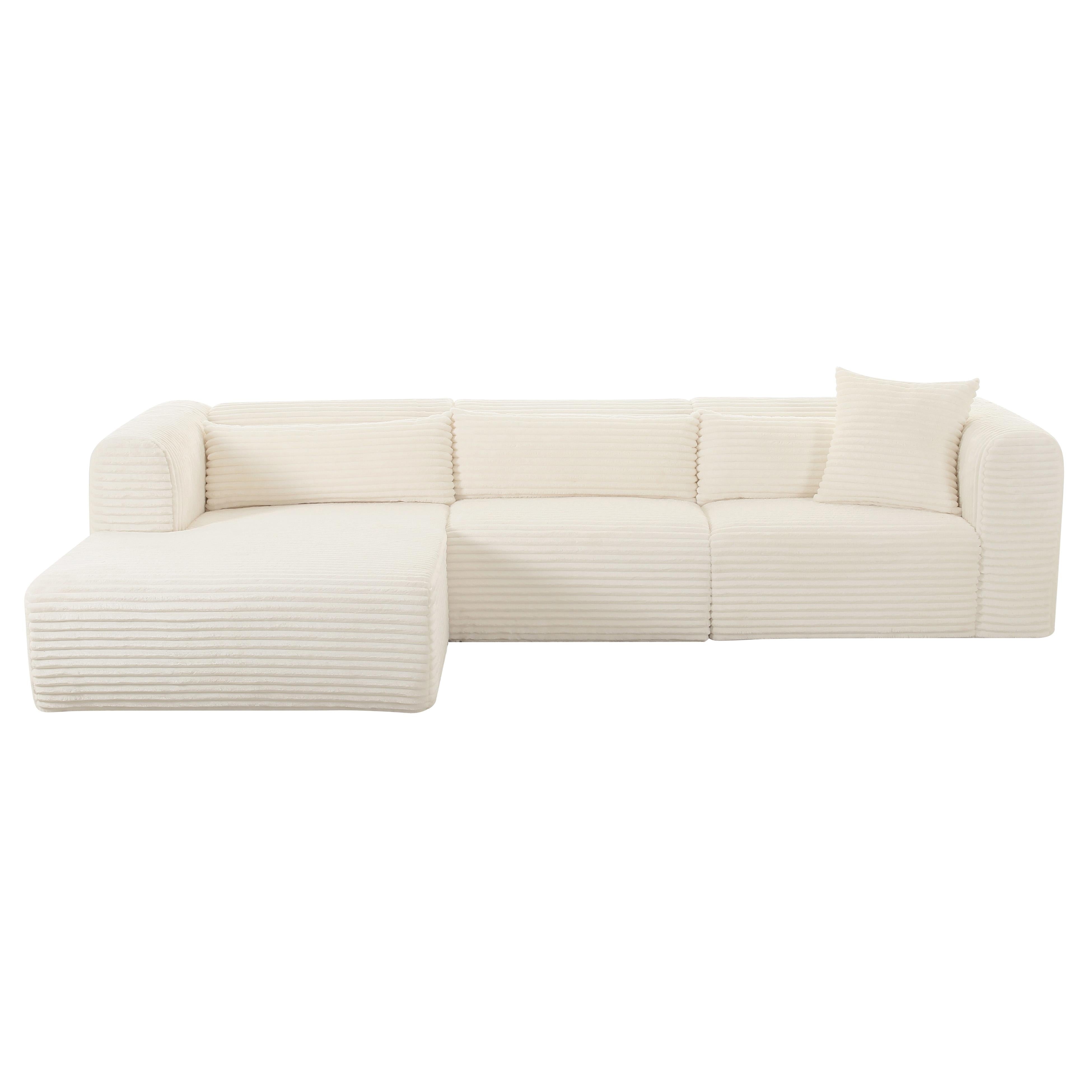 Tarra Fluffy Oversized Cream Corduroy Modular LAF Sectional - UK