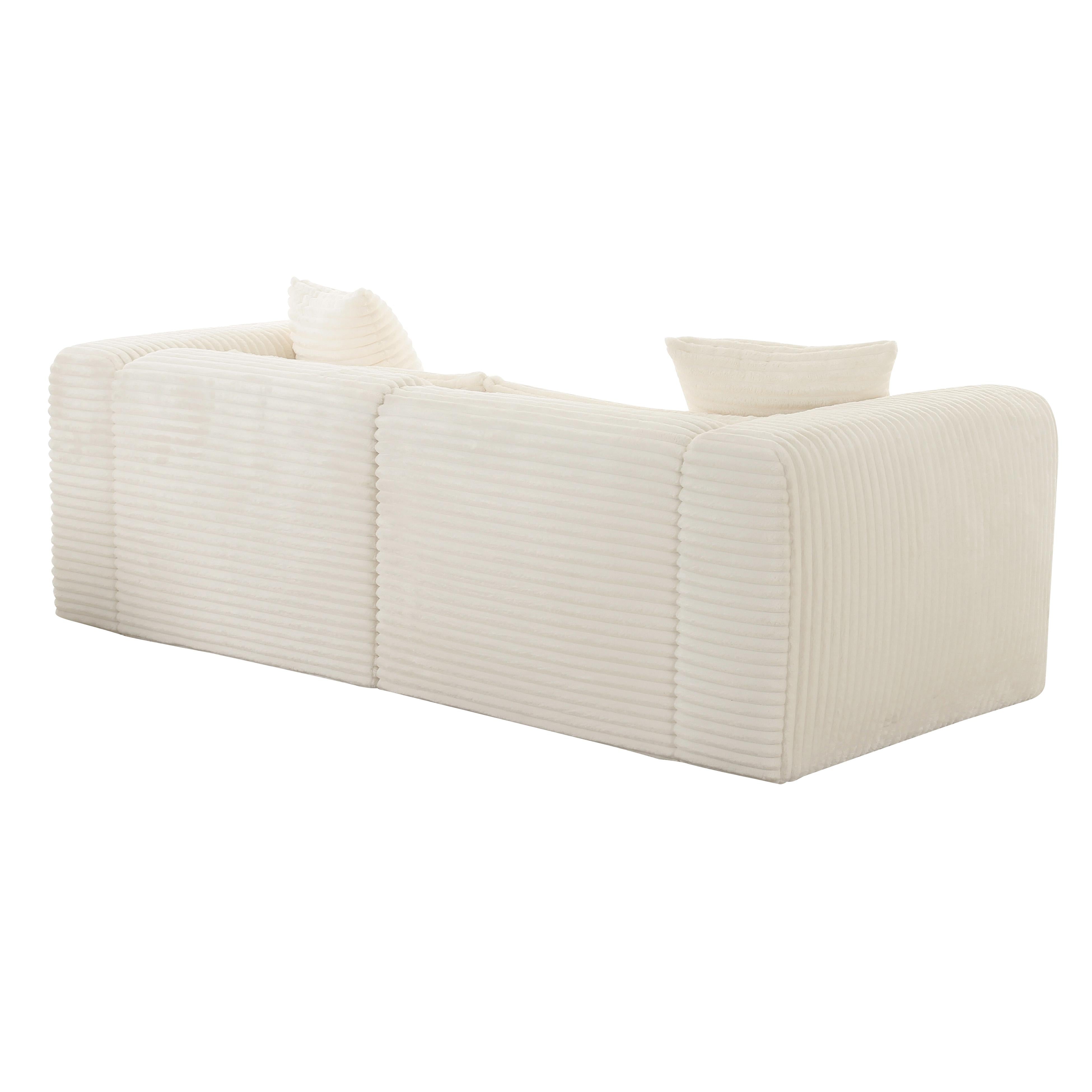 Tarra Fluffy Oversized Cream Corduroy Modular Loveseat - UK