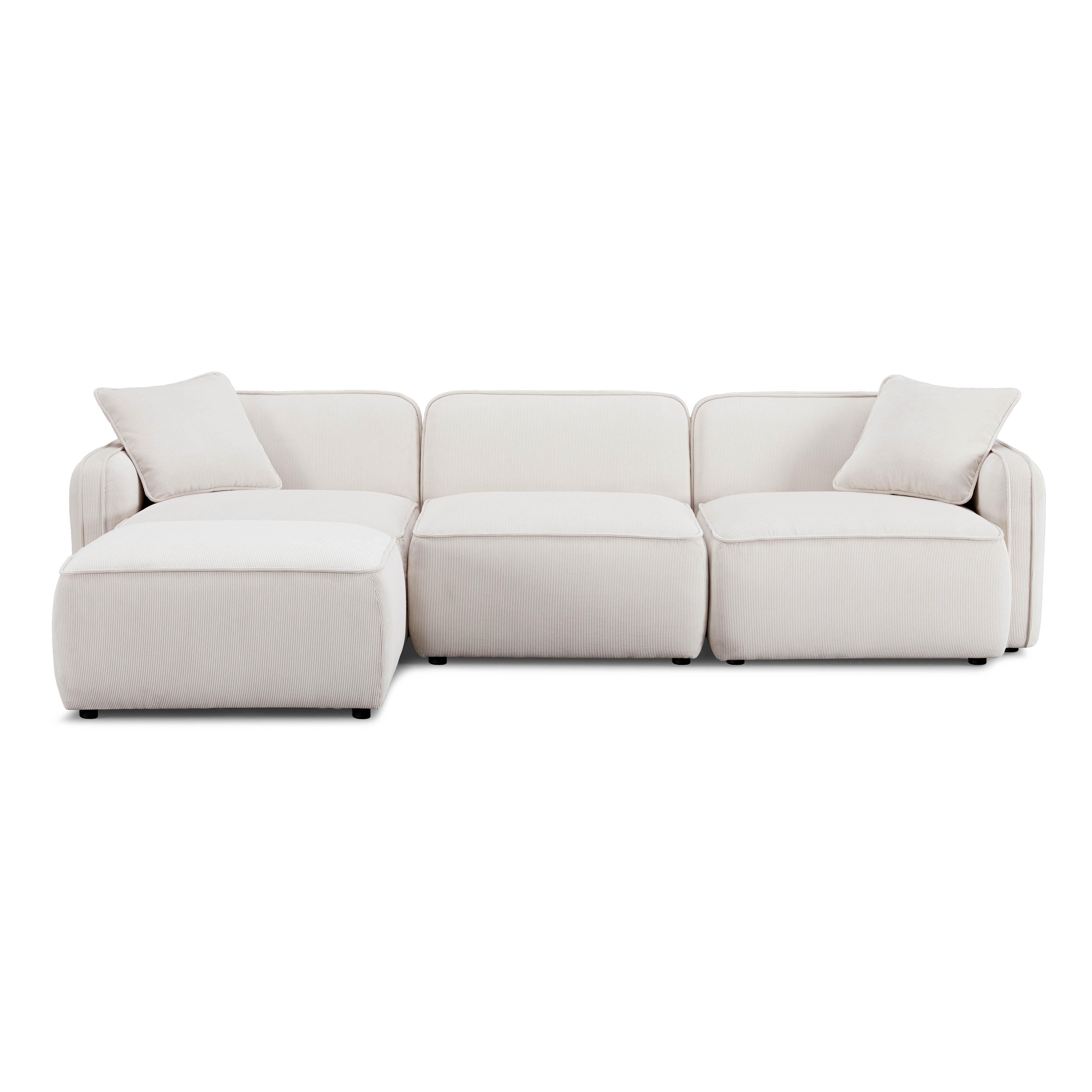 Travie White Sand Performance Corduroy Velvet 4-Piece Modular Sectional