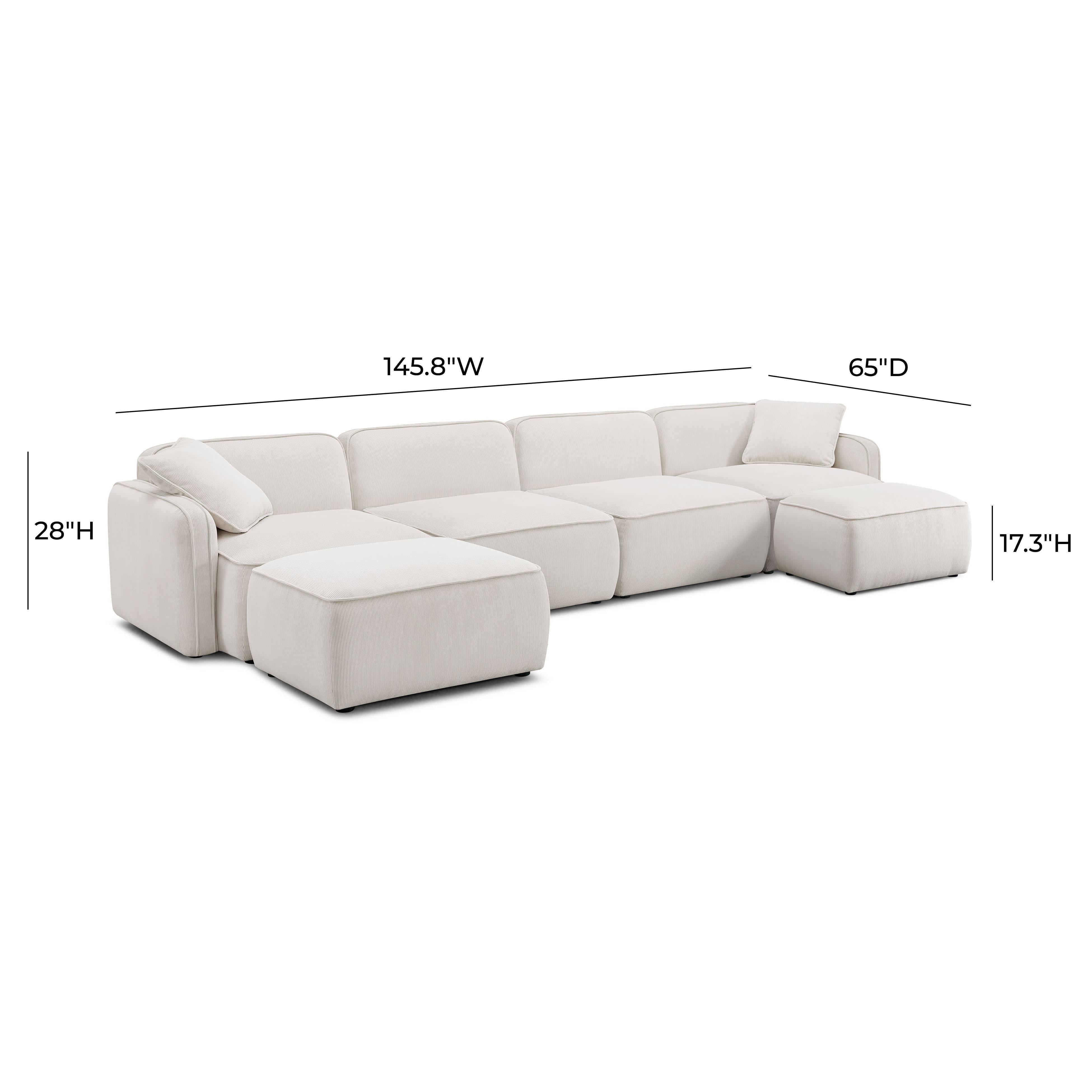 Travie White Sand Performance Corduroy Velvet 6-Piece Modular U-Sectional