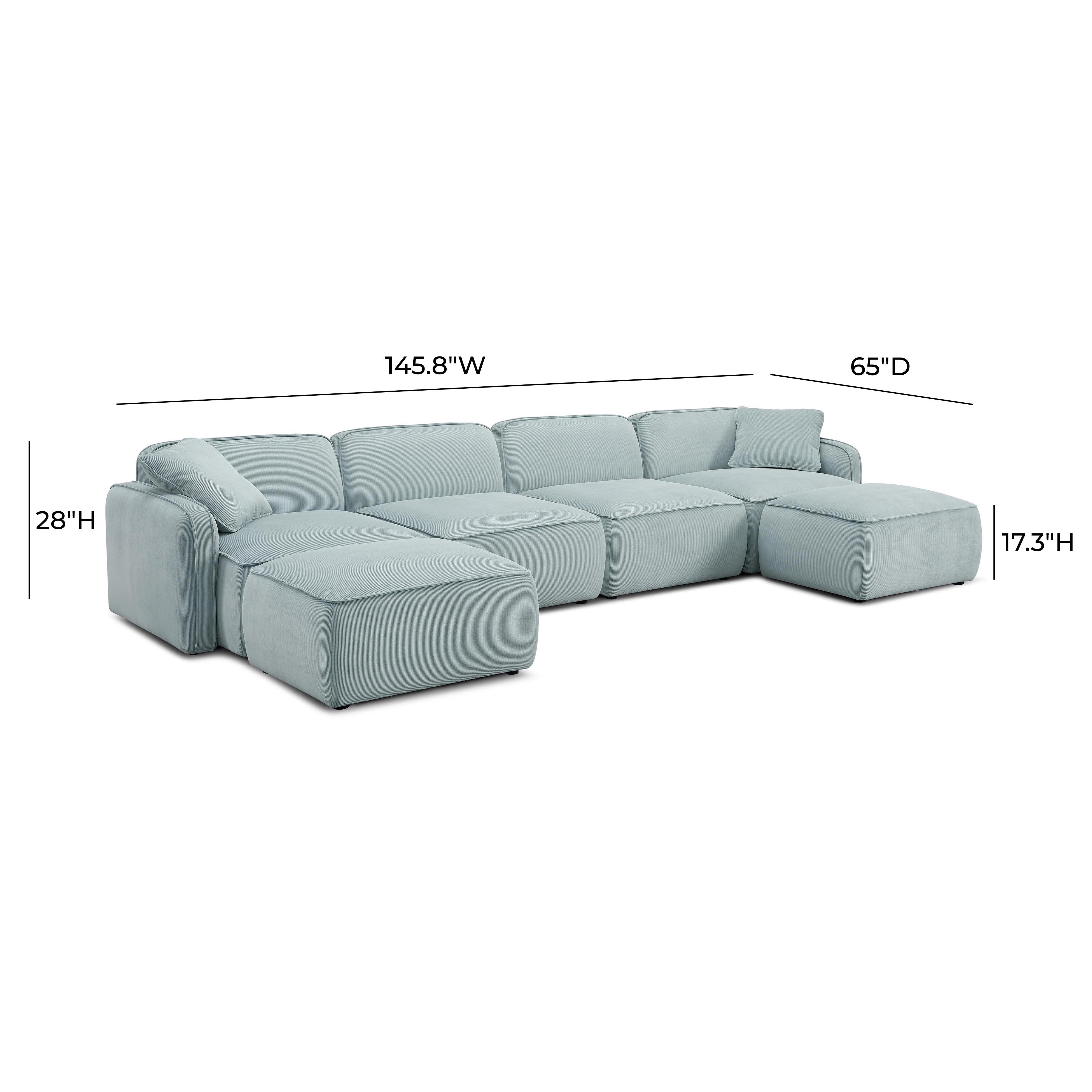 Travie Sea Foam Performance Corduroy Velvet 6-Piece Modular U-Sectional