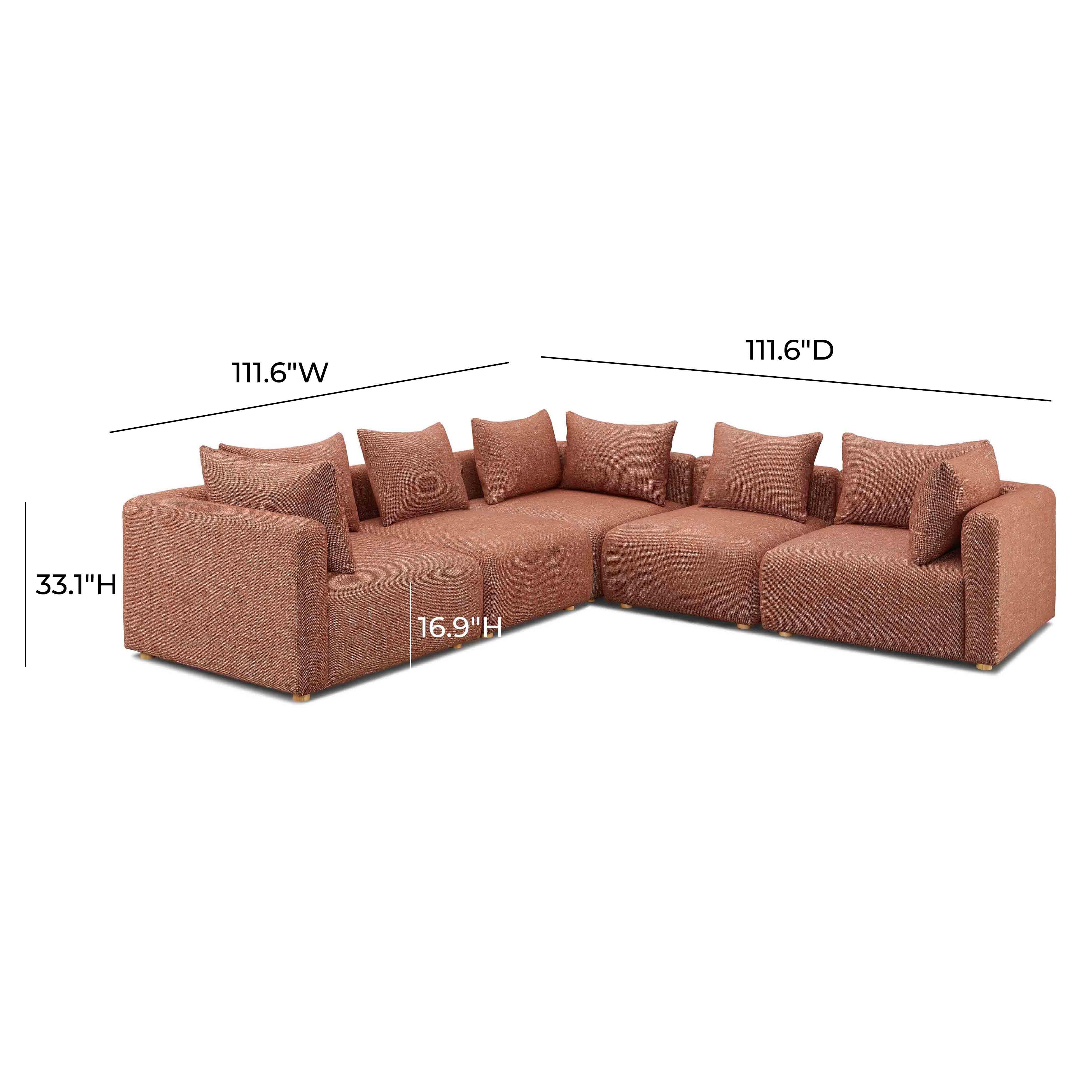 Hangover Sedona Red Textured Fabric 5-Piece Modular L-Sectional