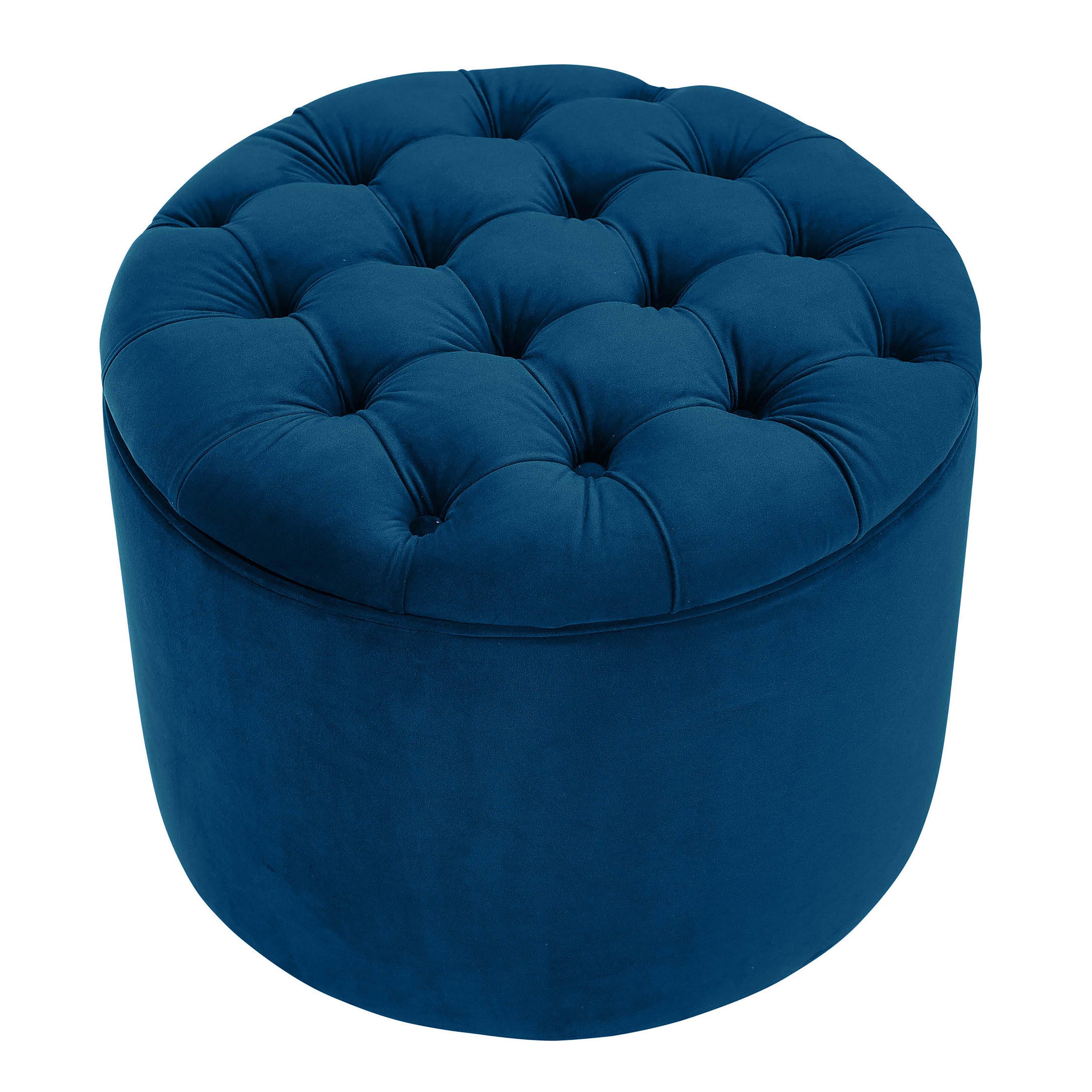 Queen Navy Velvet Storage Ottoman - UK
