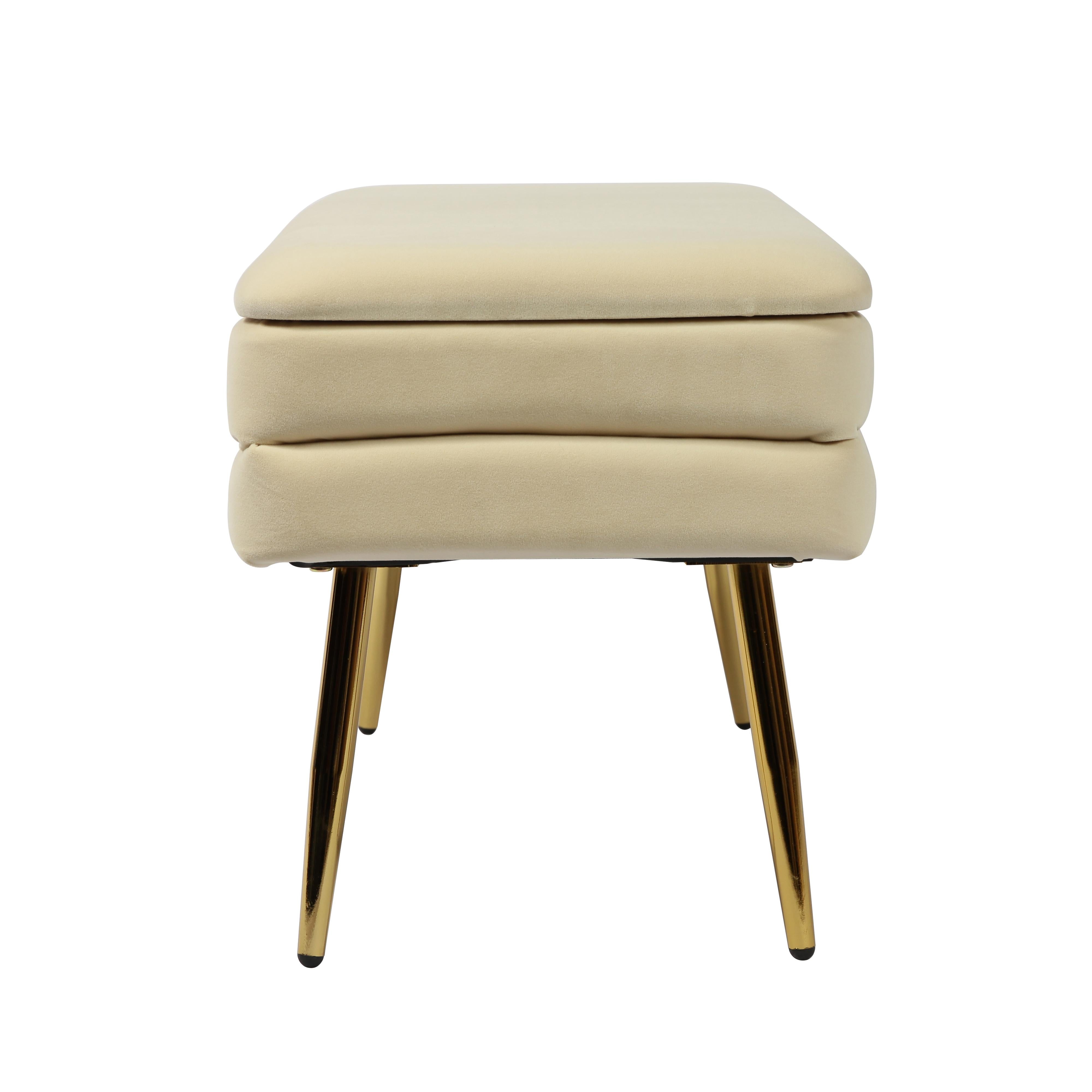 Ziva Cream Velvet Storage Bench
