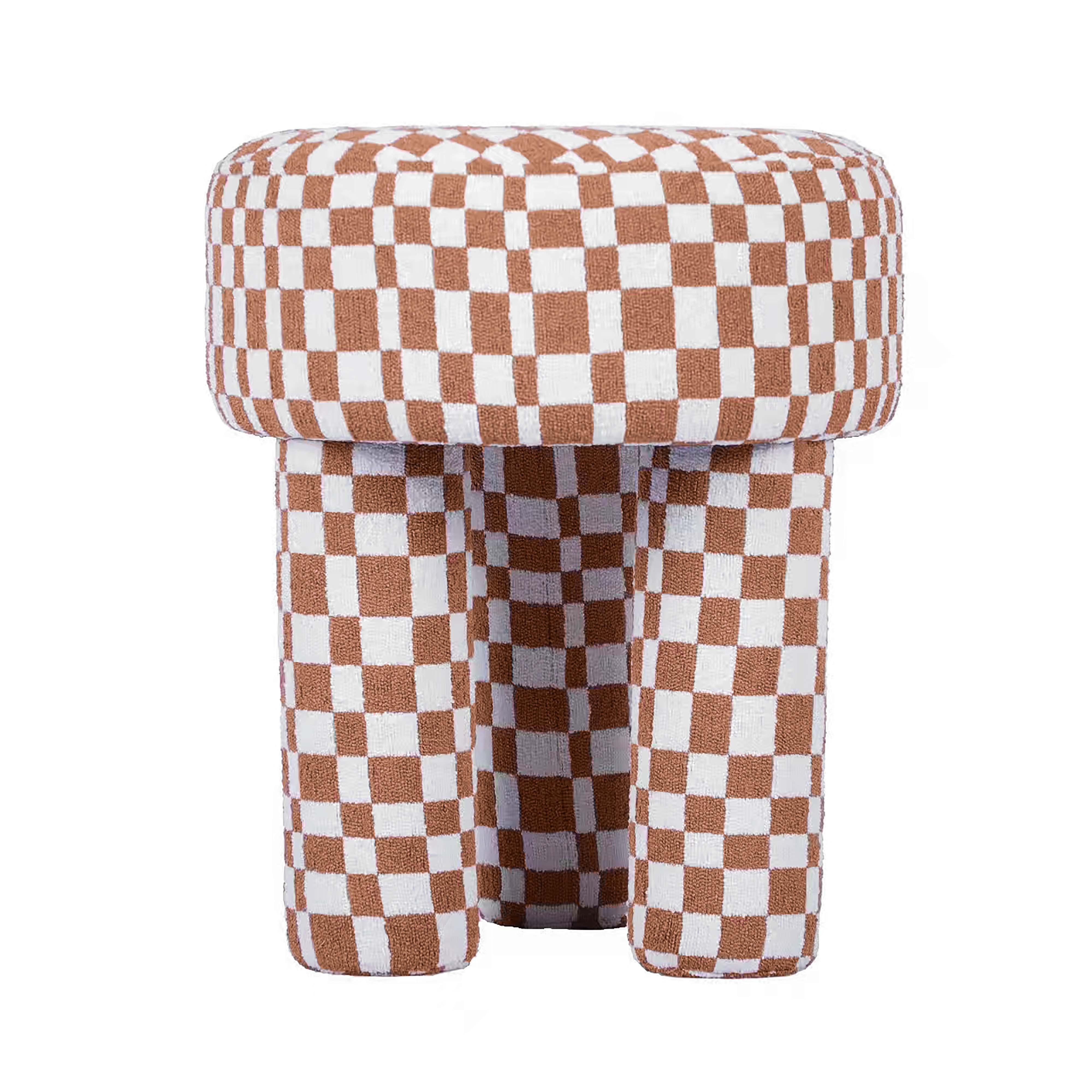 Claire Brown Checkered Boucle Stool - UK